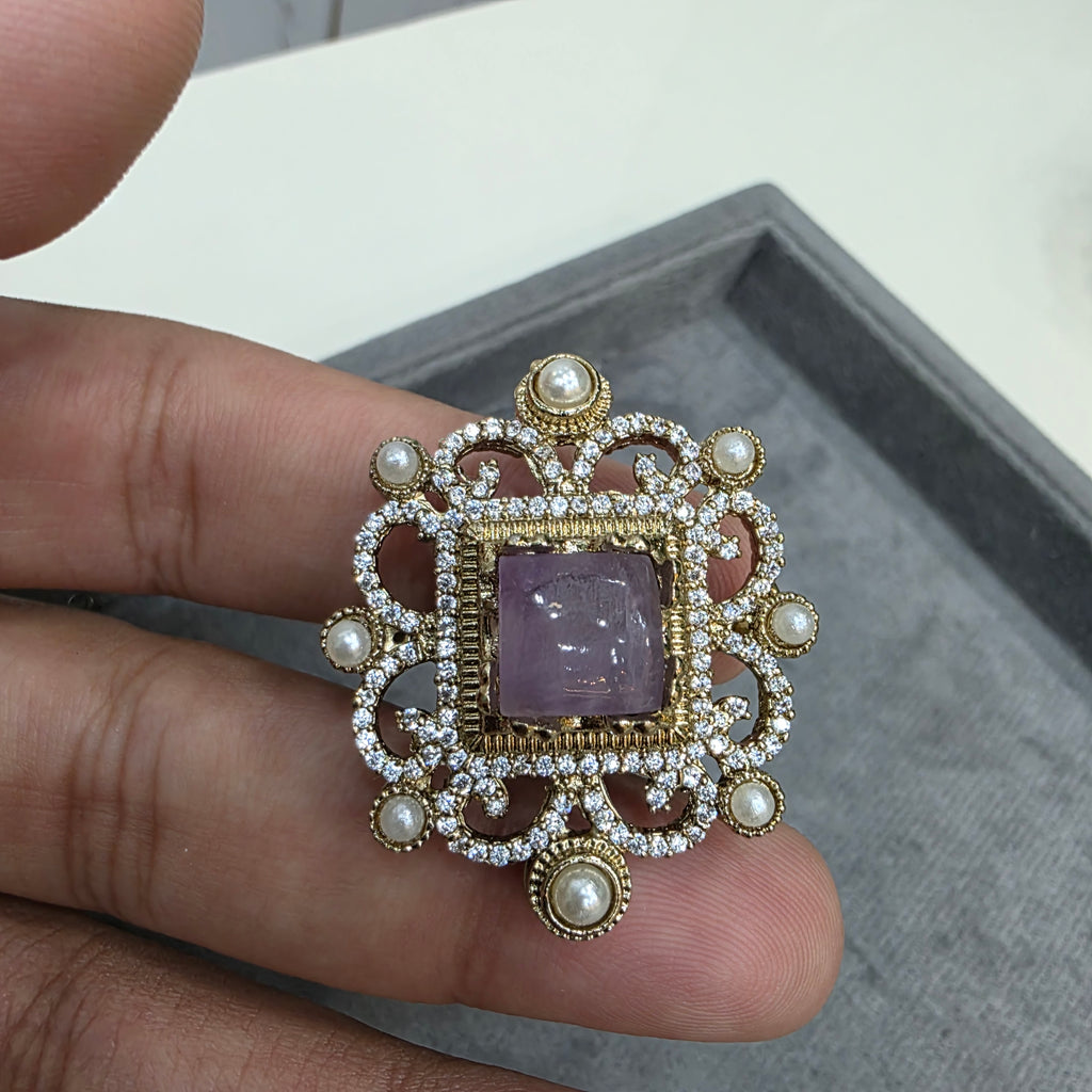 Akshika Sabya Inspired Natural Stone Adjustable Ring- Purple