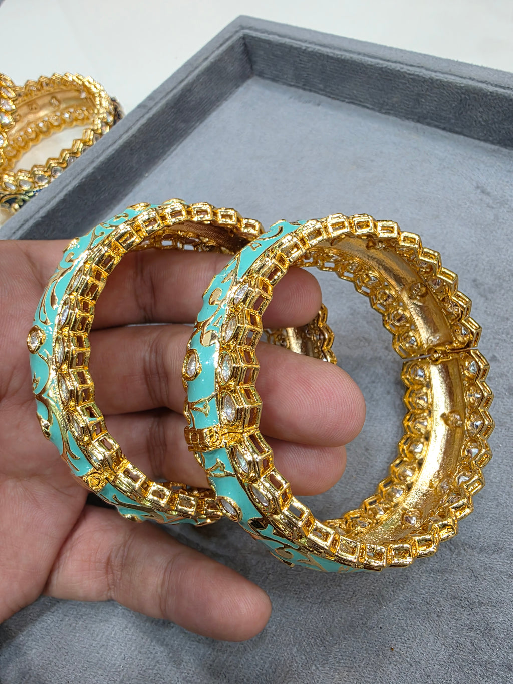 Jaya Enamel Meenakari Kundan Openable Kangan (Pair)- Turquoise