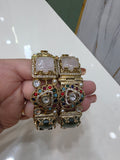 Chavi Sabya Inspired Gemstone Openable Bangles - Mint Pink