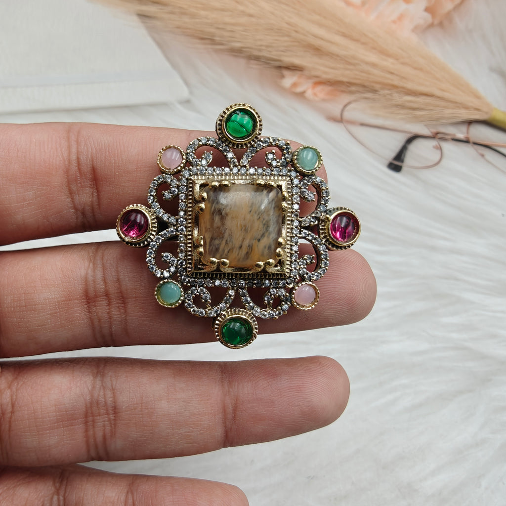 Sabyasachi Inspired Jhanvi Gemstone Adjustable Ring- Yellow Peach