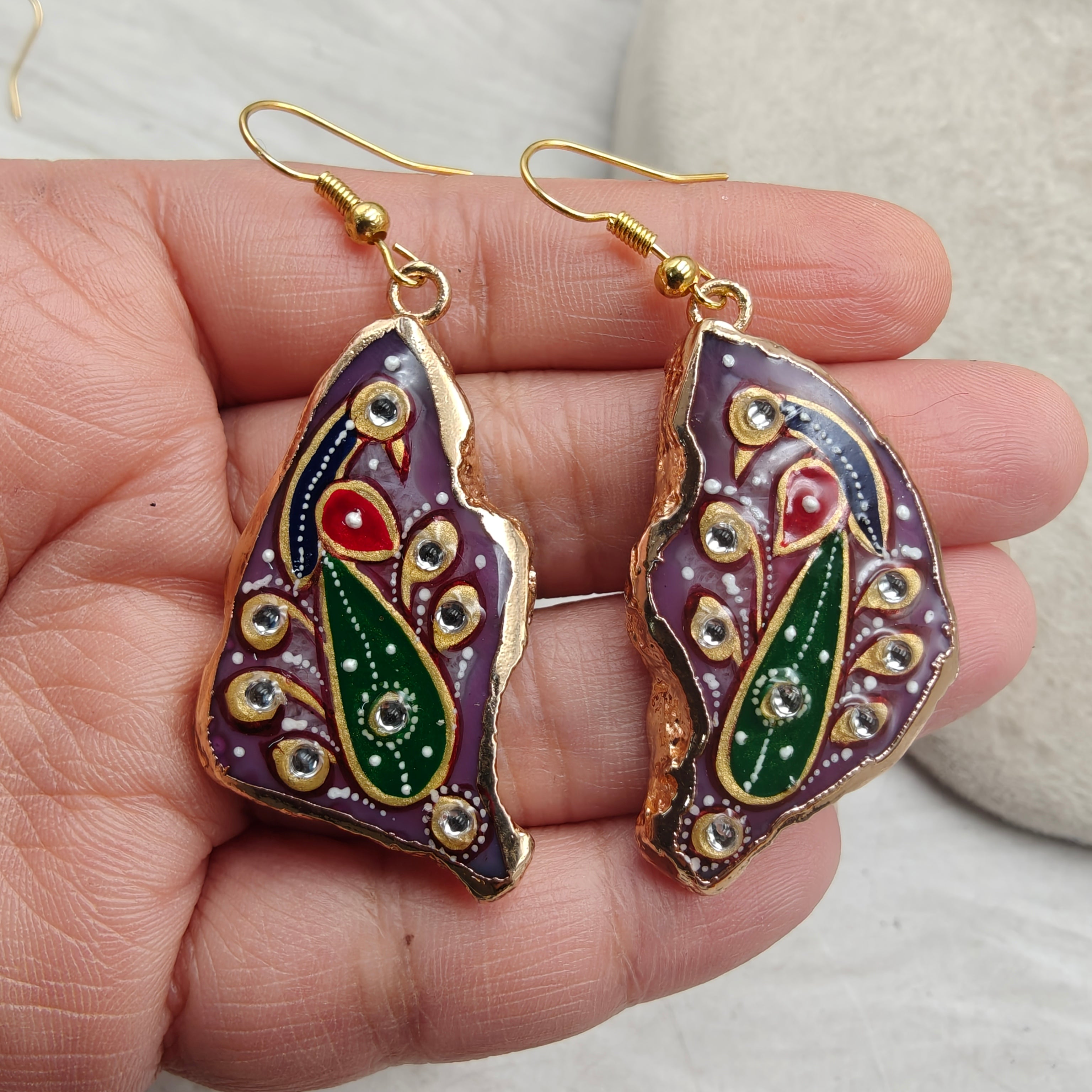 Tanjore Unshaped Agate Earrings- Dark Purple