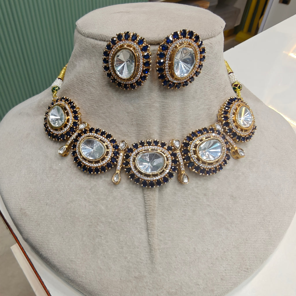 Anuja Uncut Polki Necklace Set- Blue