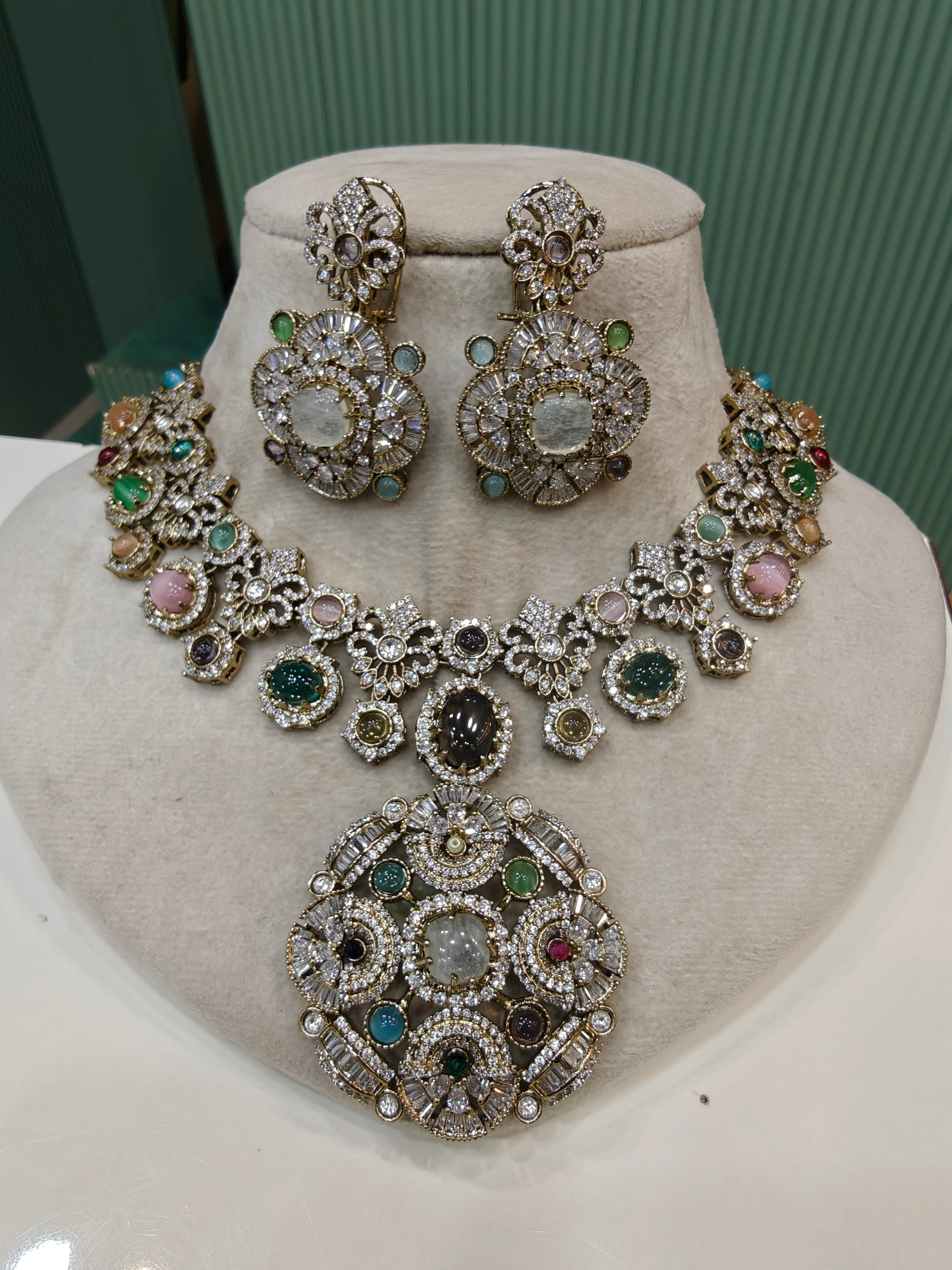 Anira Sabya inspired Royale Necklace Set- White Multi
