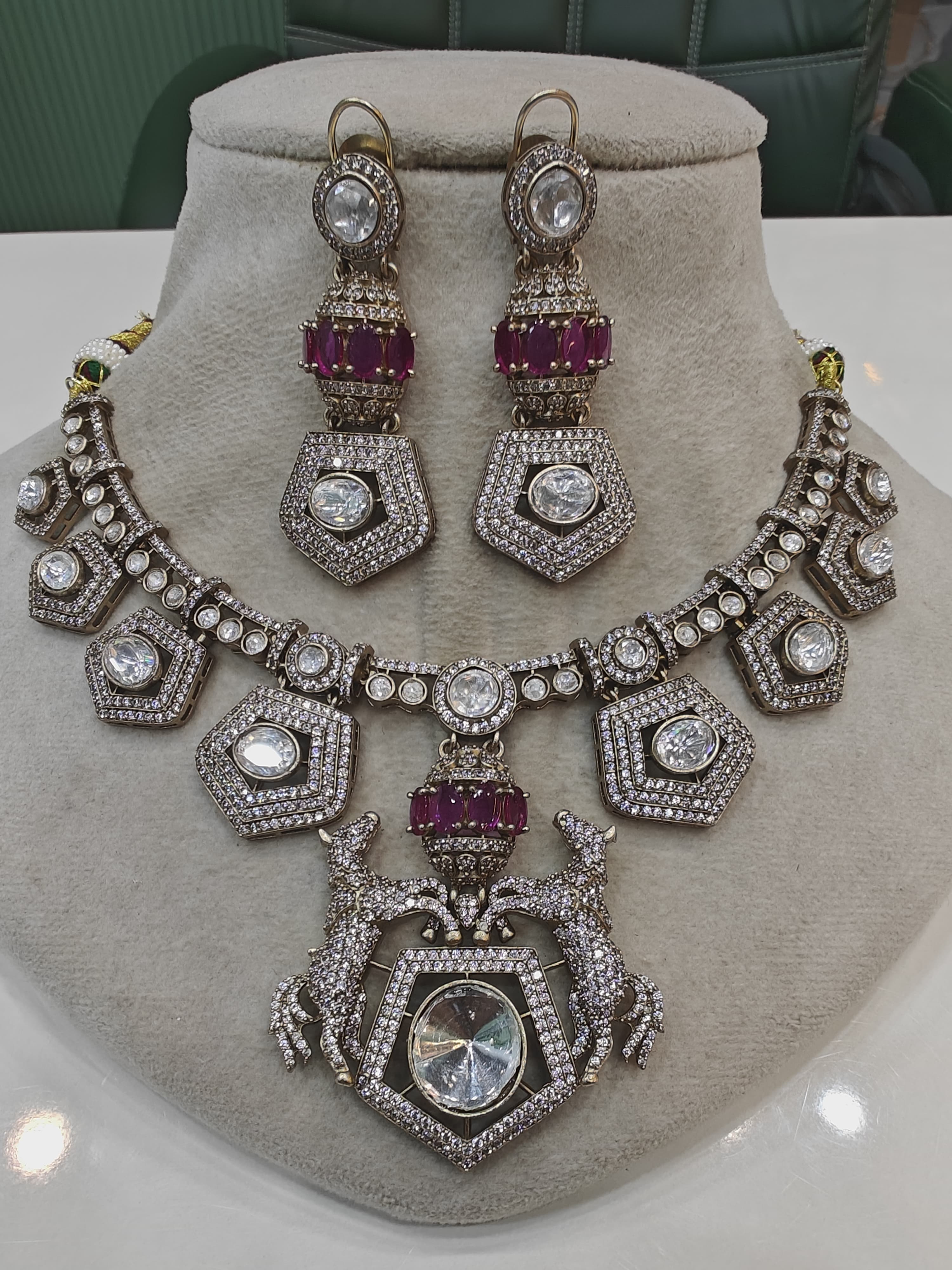 Equinus Royale Moissanite Statement Necklace Set- Ruby