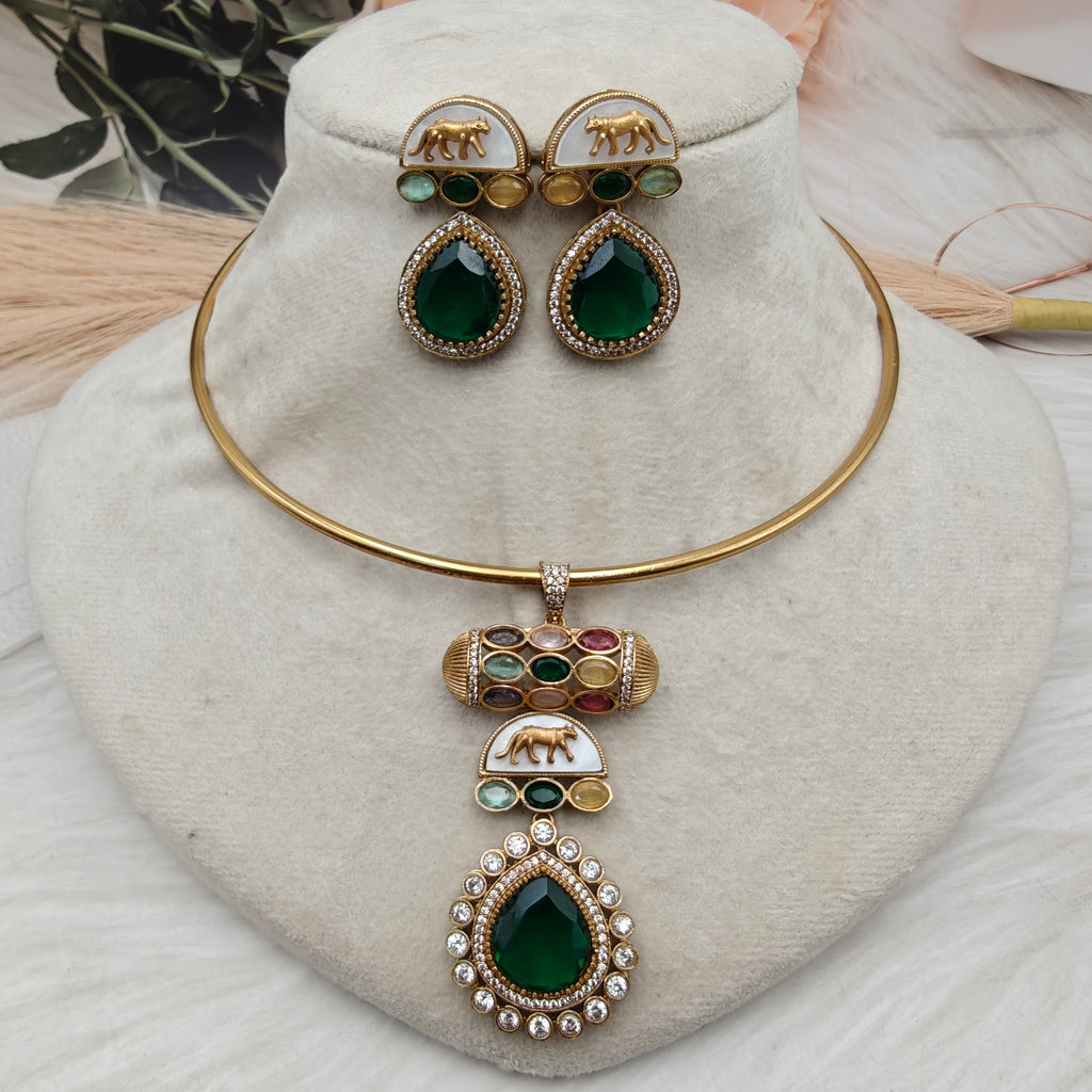 Sabyasachi Inspired Romania Hasli Set - Green Multi