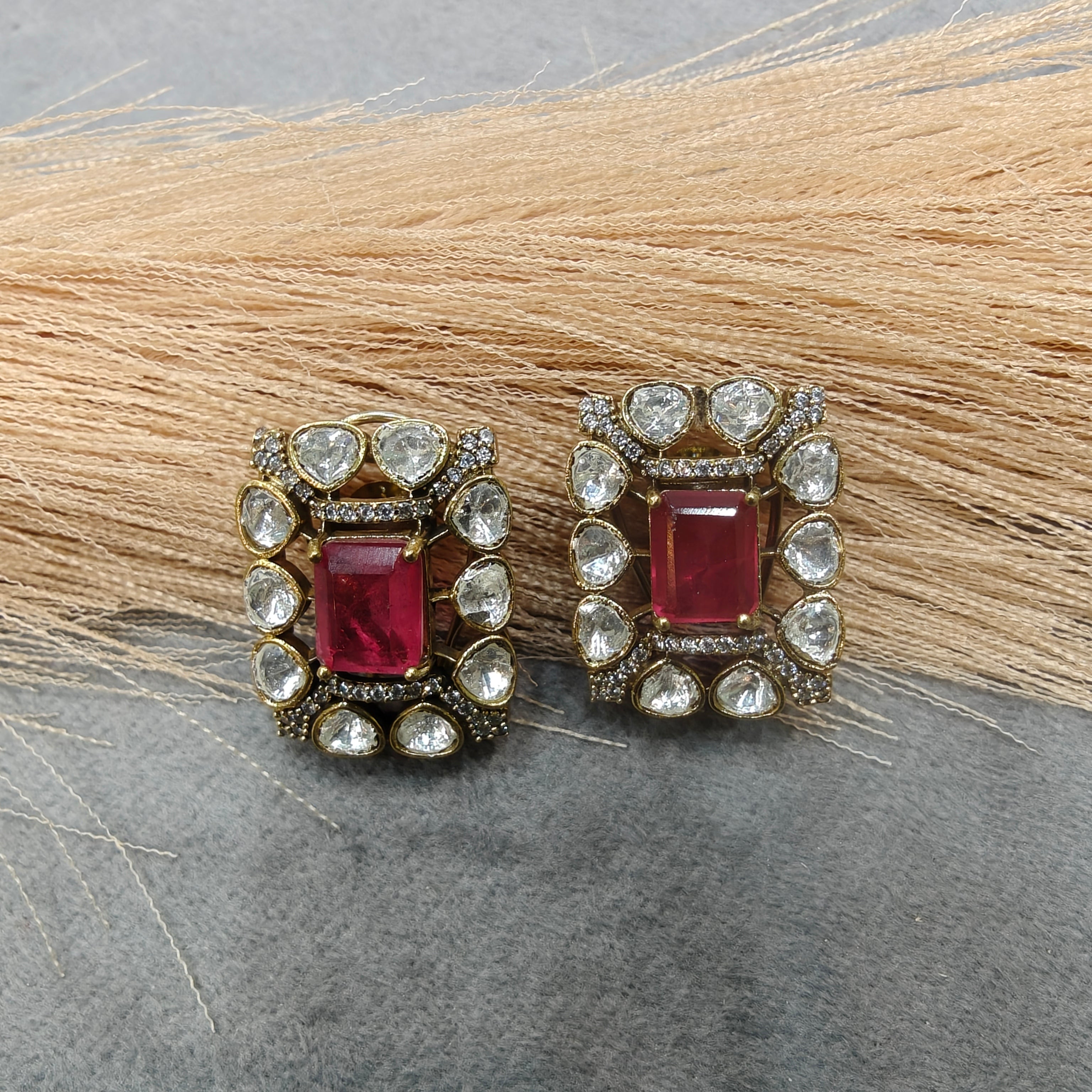 Aasma Doublet Studs- Ruby Red