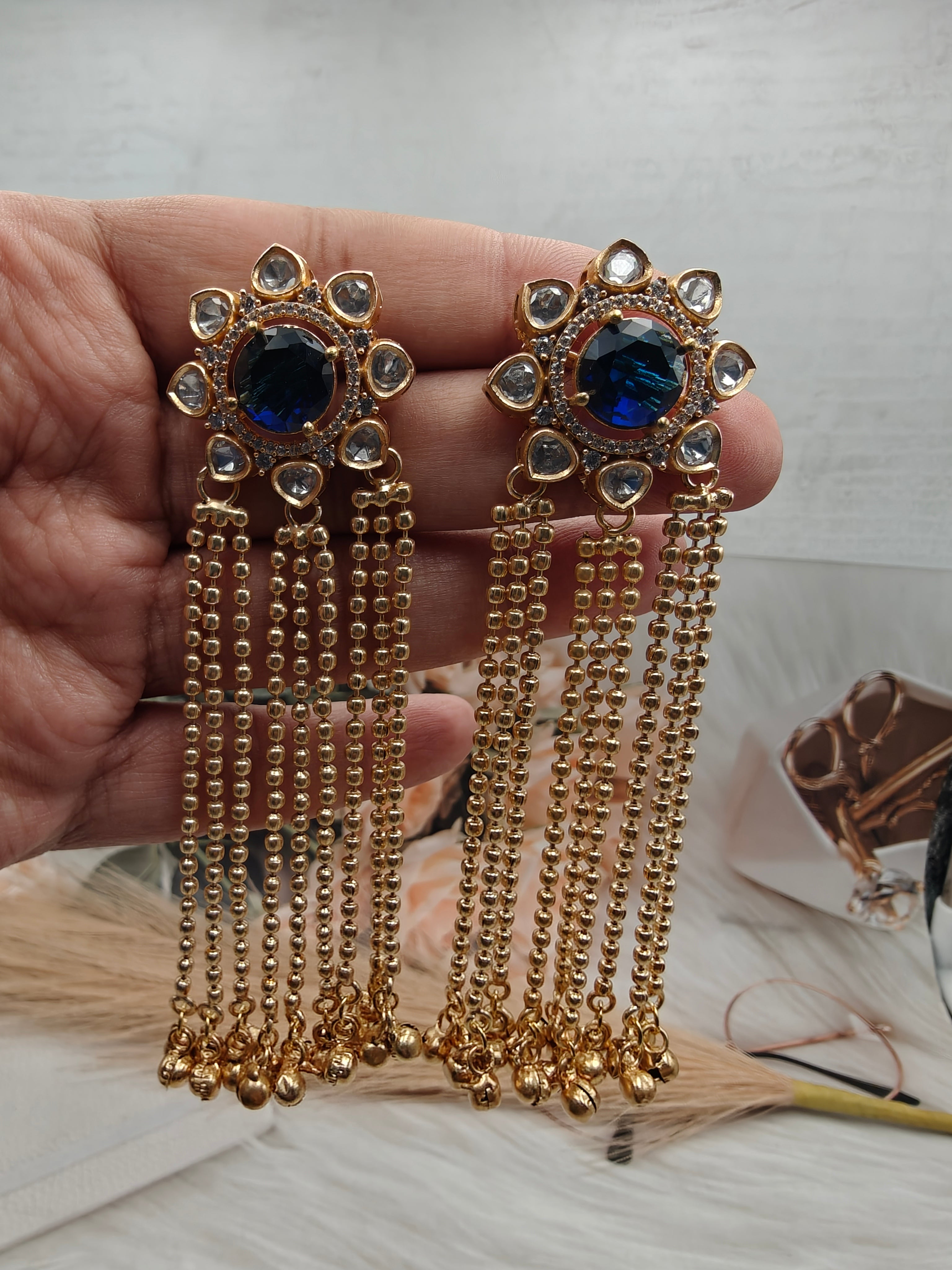 Nizam Kashmiri Brass Fusion Earrings- Blue