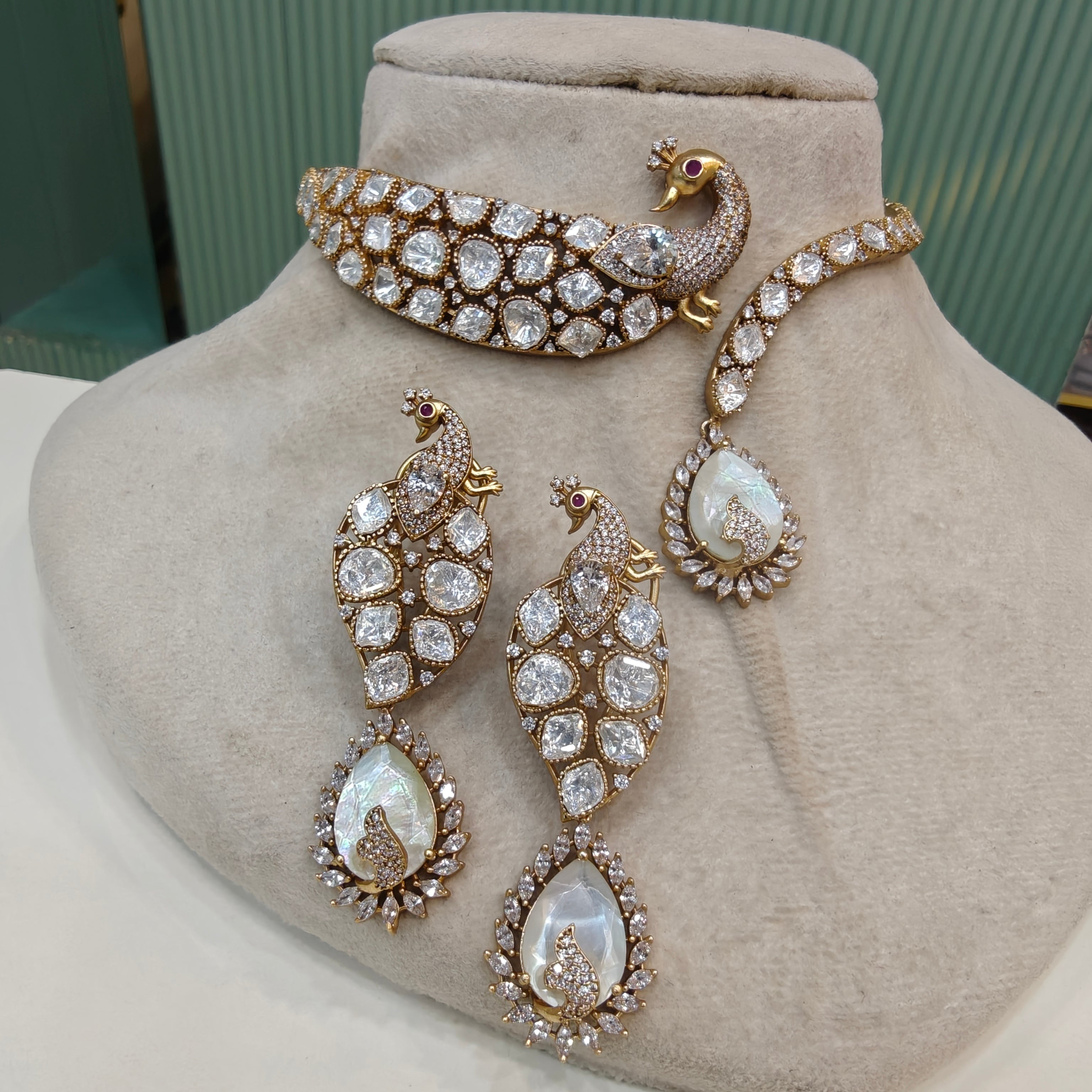 Morni flexible Moissanite and Doublet Hasli Set- Milky White