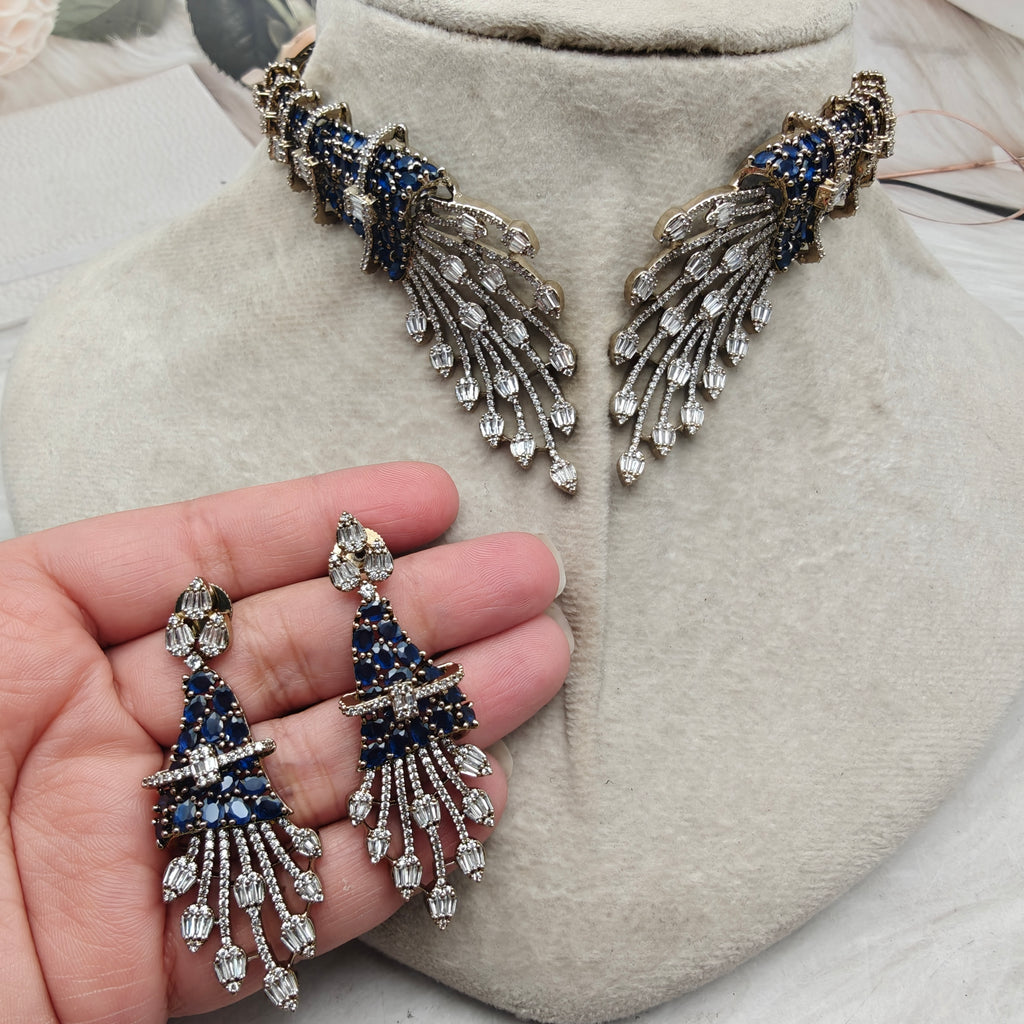 Elysian Empress Collar Style Hasli Necklace Set- Blue