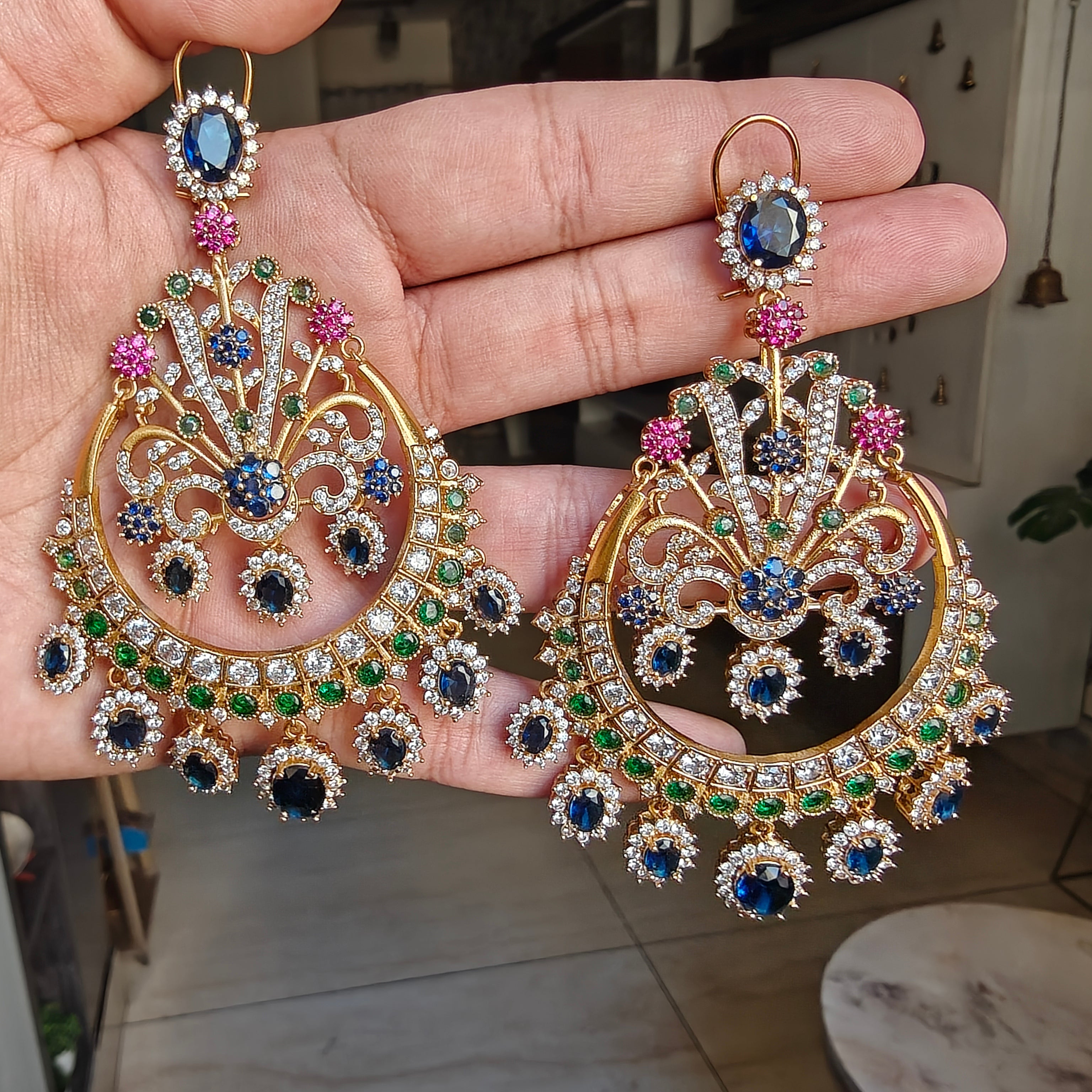 Sabyasachi Inspired Saarryah Statement Chandabali - Blue Multi