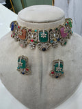 Sheetal Sabya Inspirer Quartz Doublet Choker Set- Green Multi