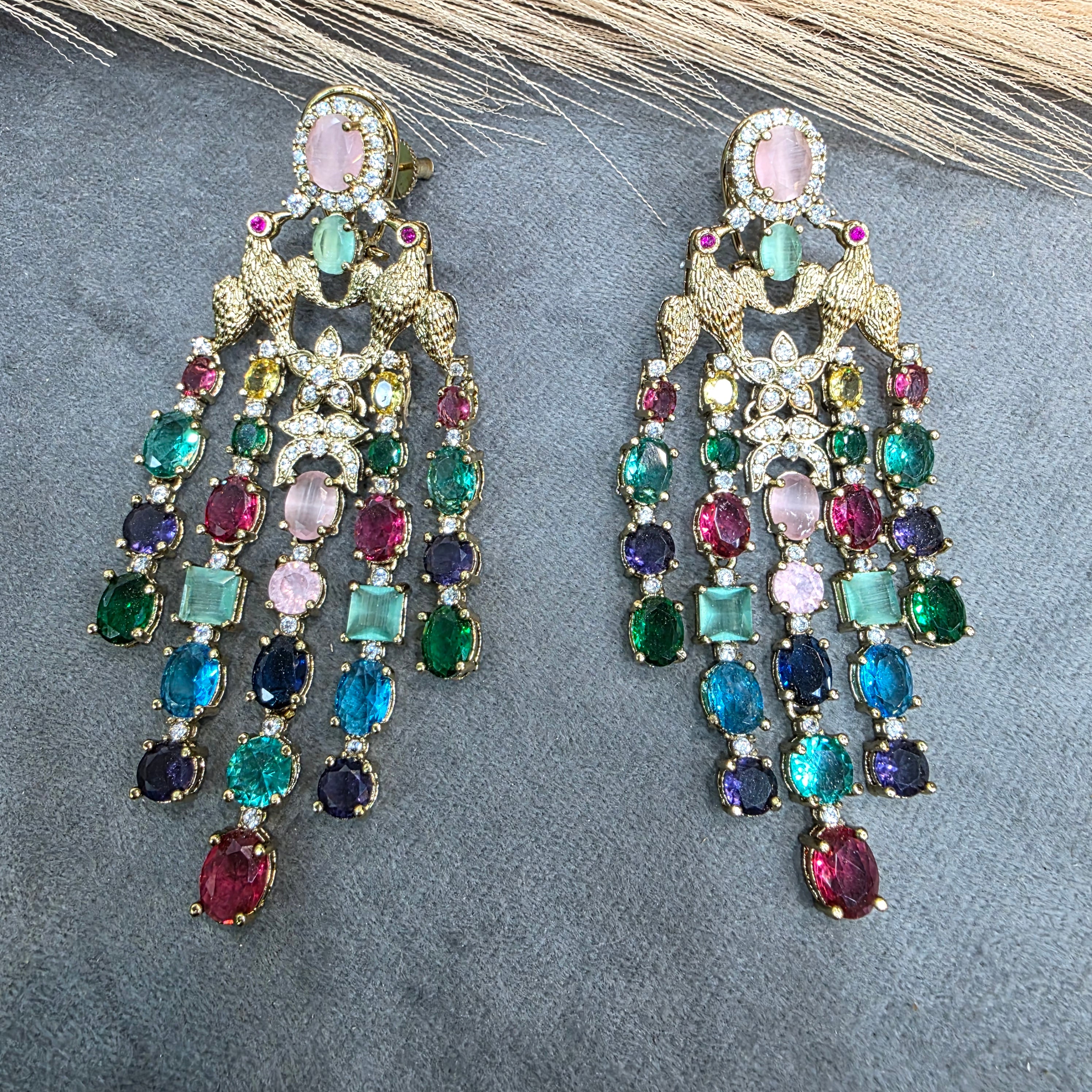 Vantara Koyal Statement Dangker Earrings- Pink Multi