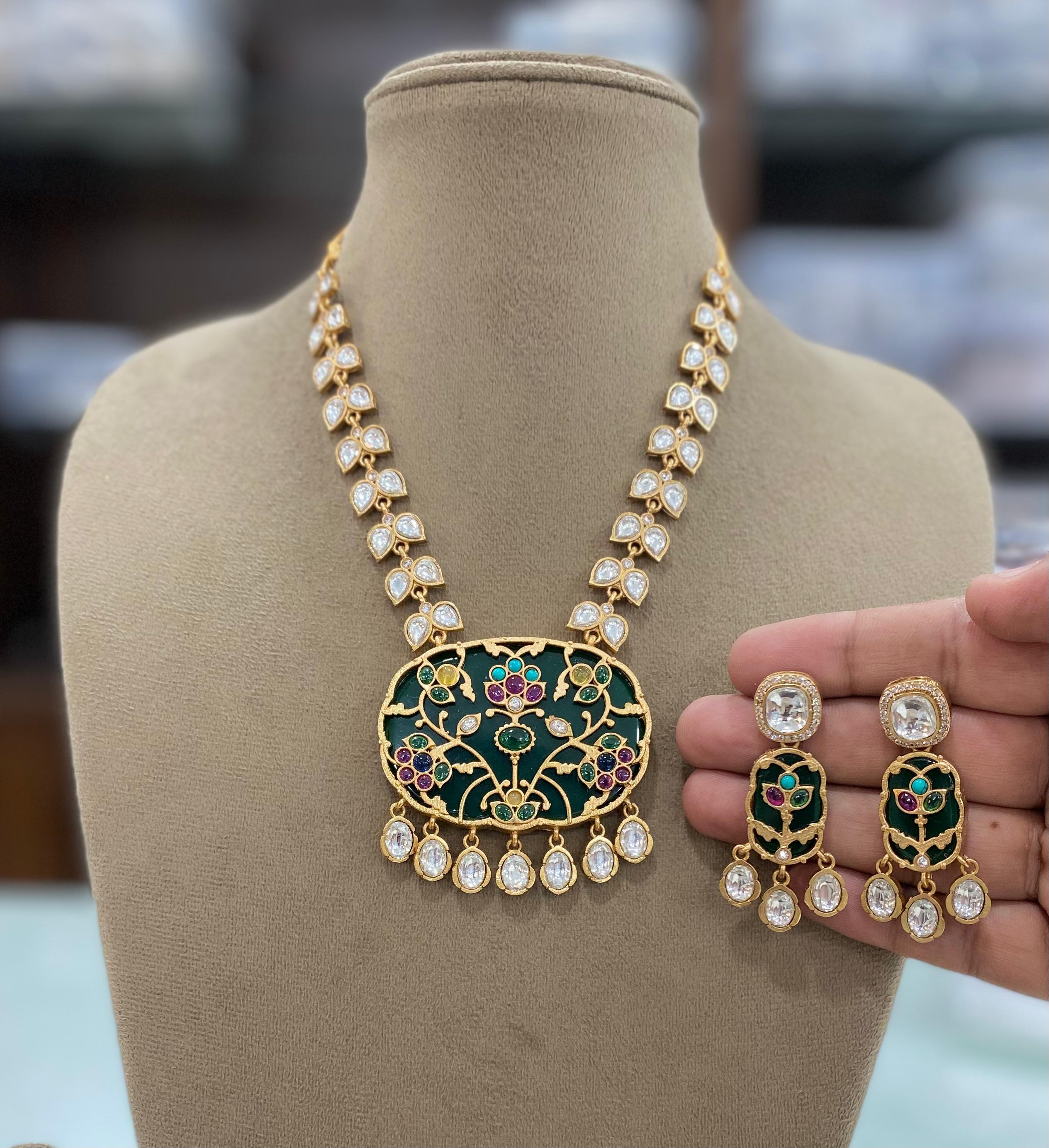 Sakshi Holdali Uncut Polki Necklace Set - Green