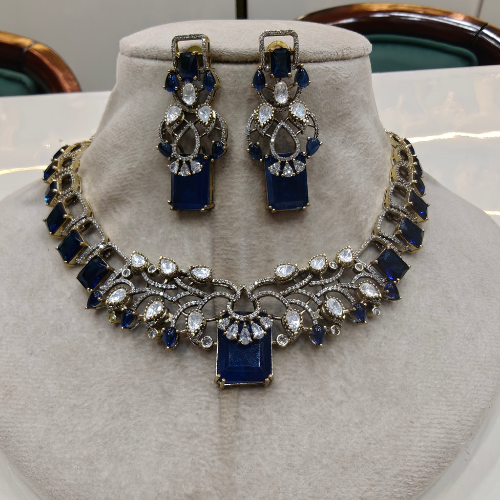Adavni Doublet Necklace Set- Blue