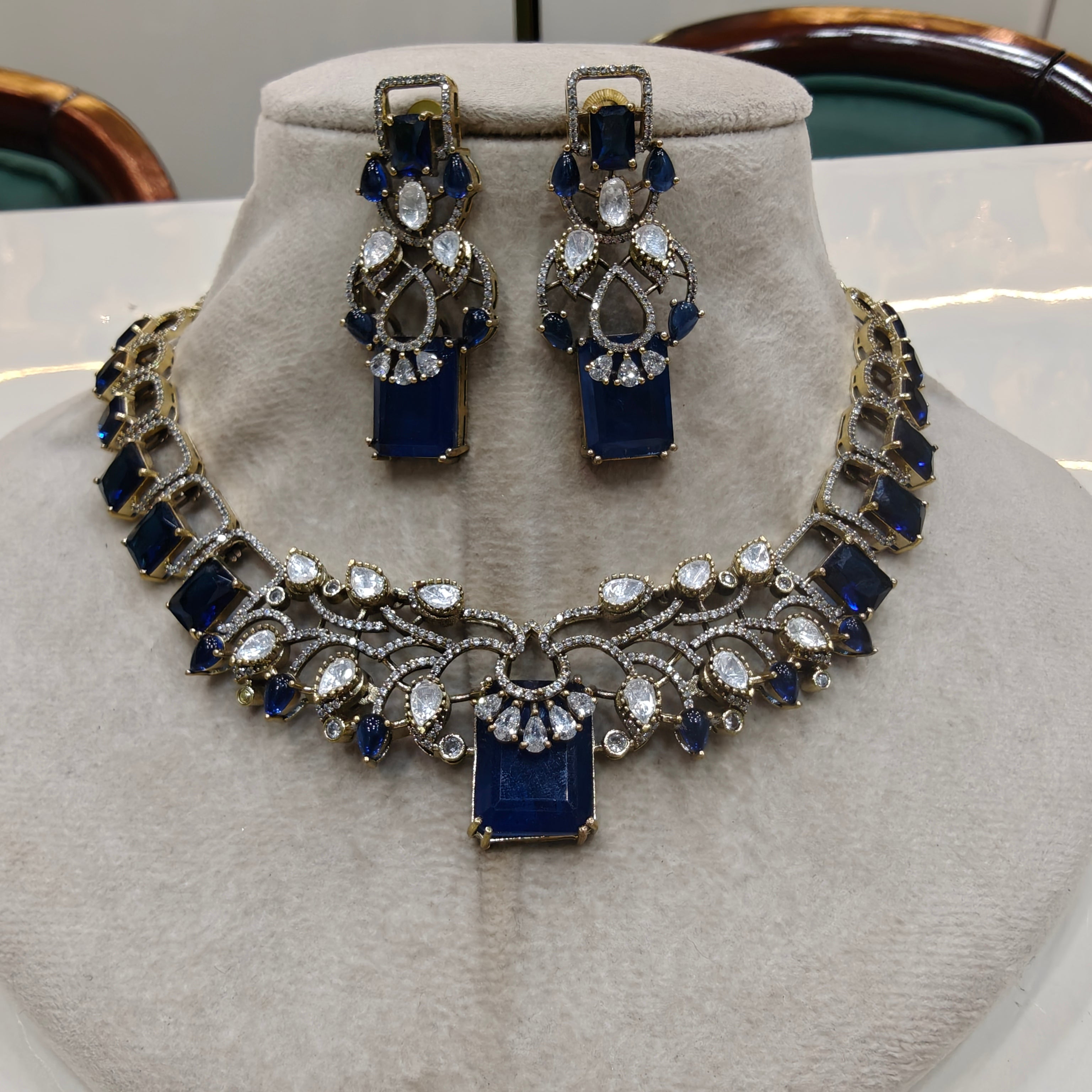 Adavni Doublet Necklace Set- Blue