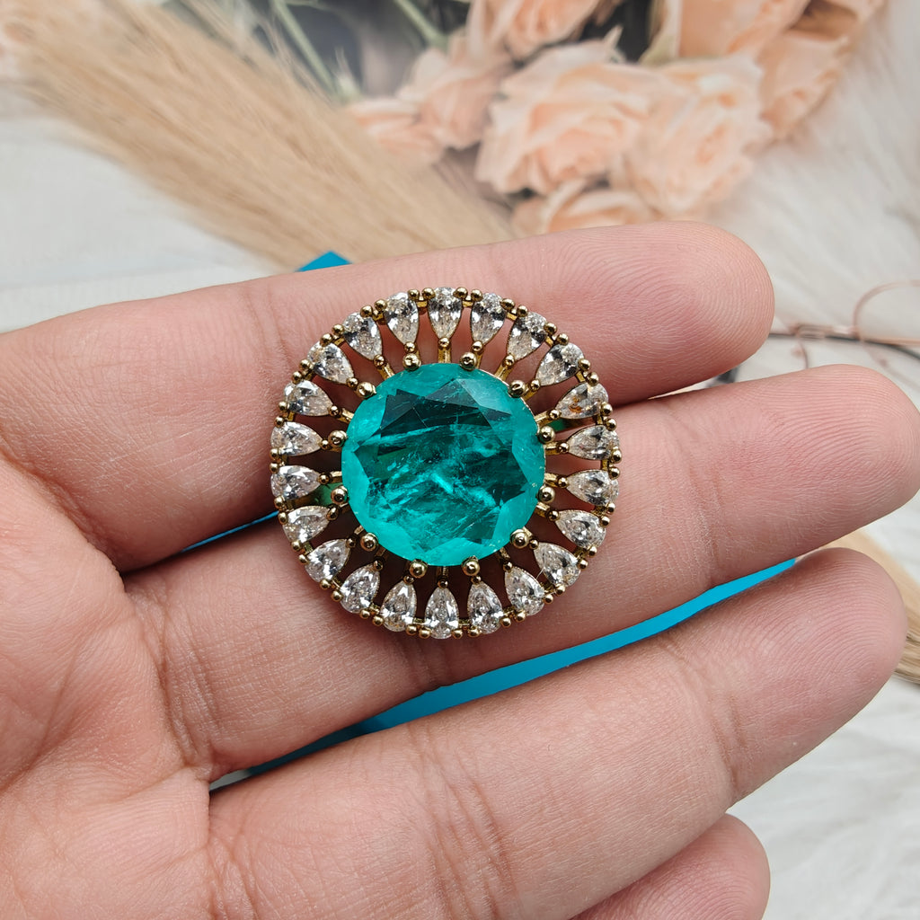 Naisha Doublet AD Adjustable Cocktail Ring- Turquoise