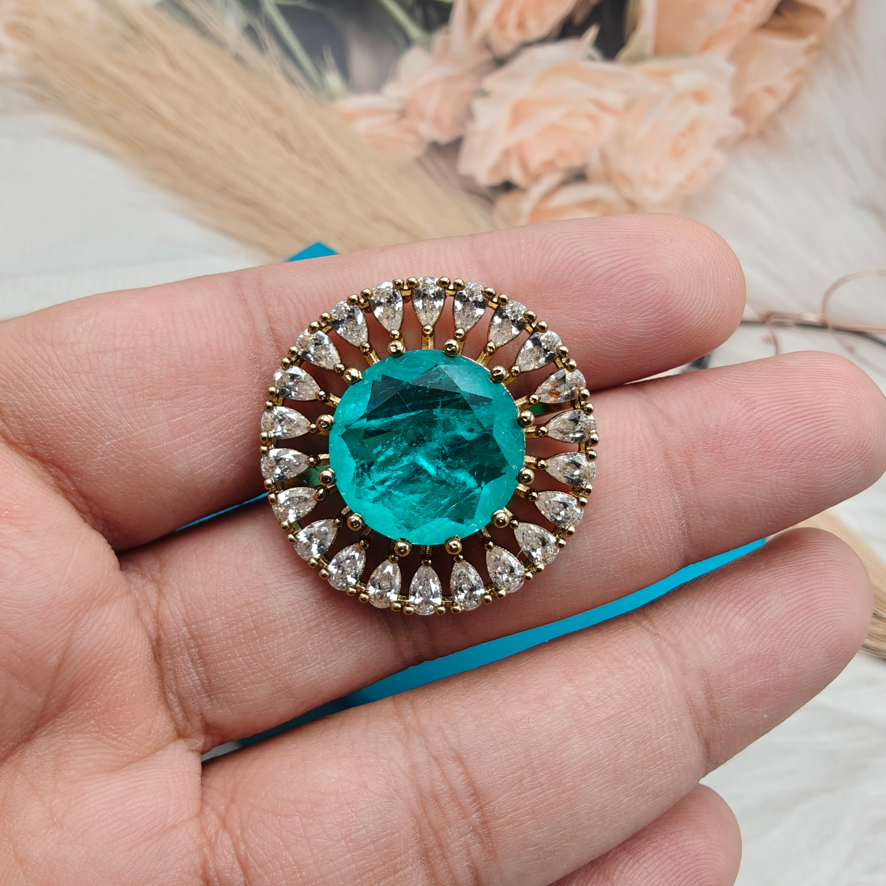 Naisha Doublet AD Adjustable Cocktail Ring- Turquoise