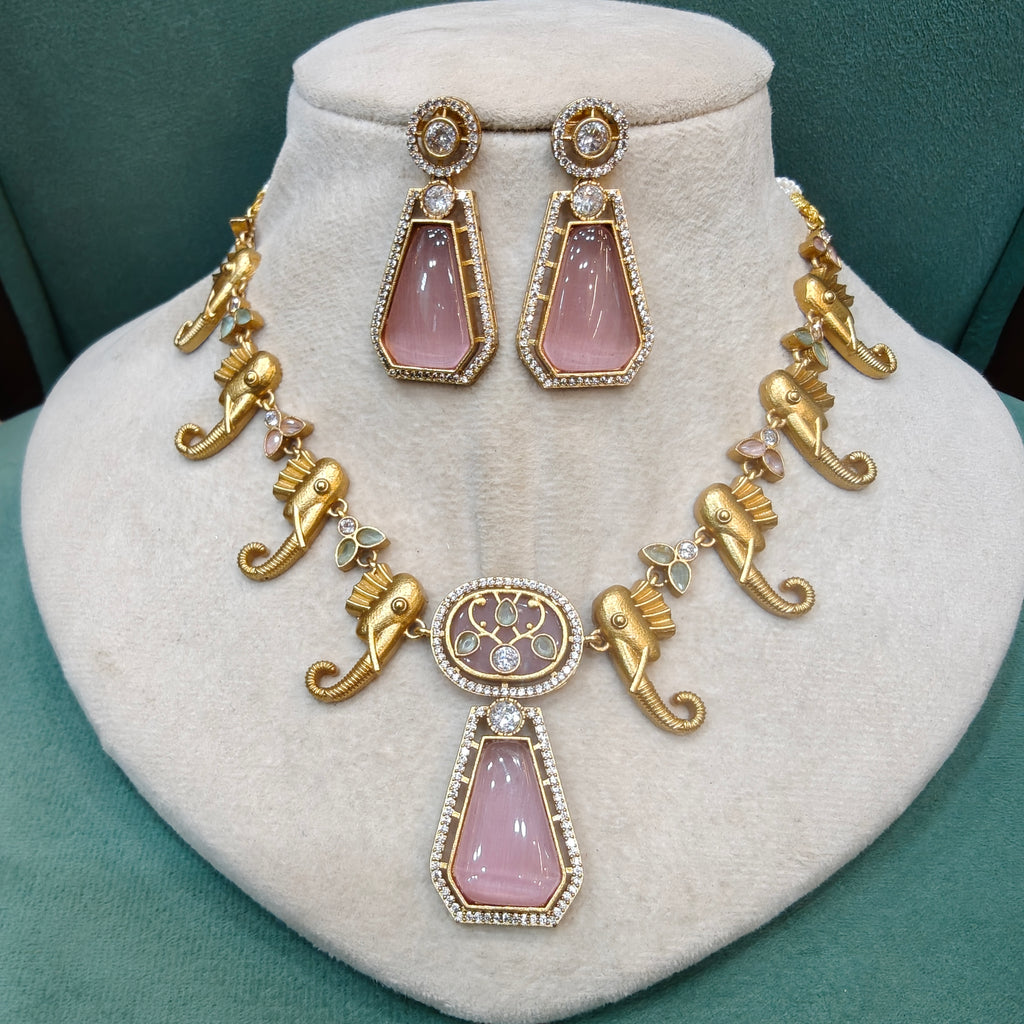 Gajraj Holdali Necklace Set- Pink Mint