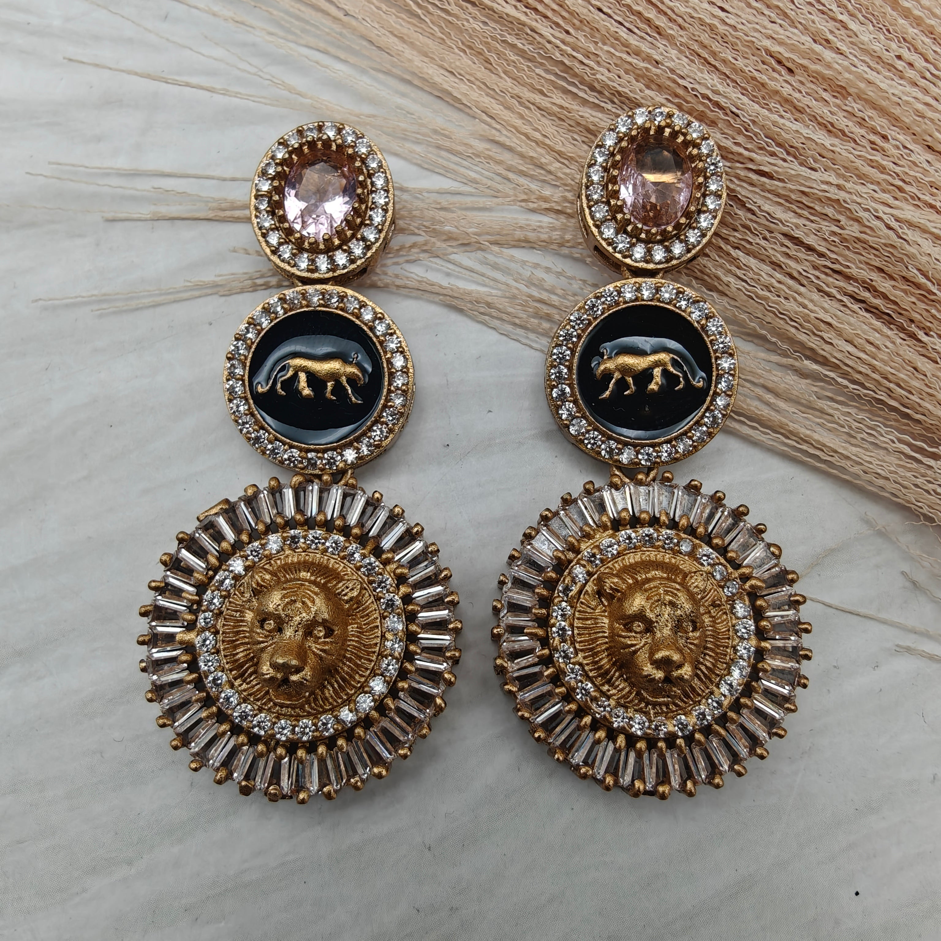 Sabyasachi Inspired Minaar AD Earrings- Pink