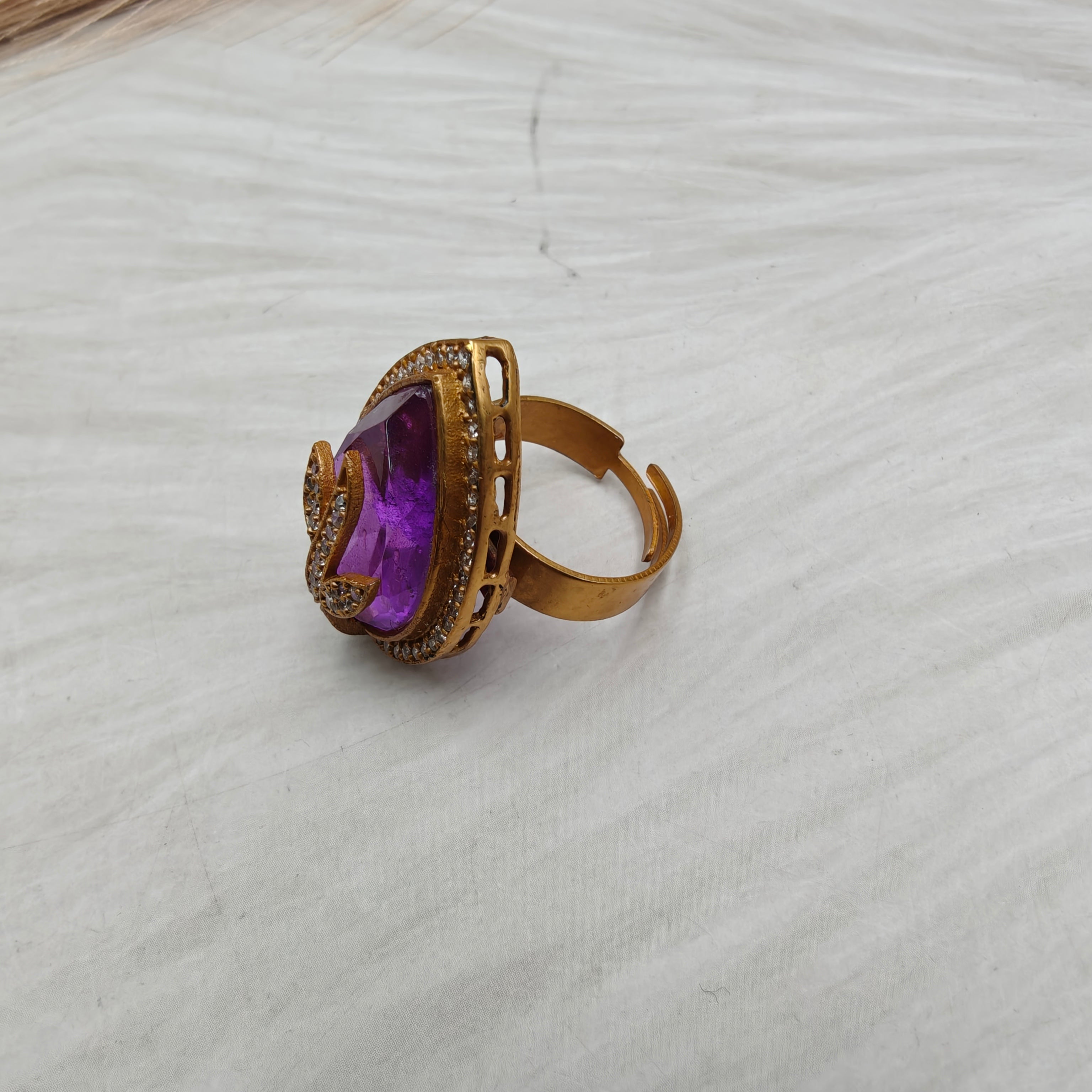 Leaf Adjustable Doublet Ring- Purple