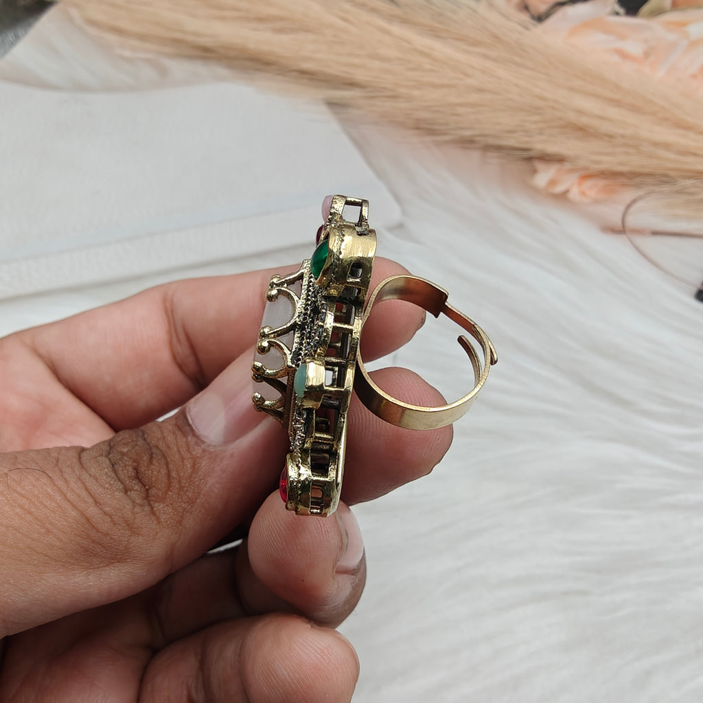 Sabyasachi Inspired Jhanvi Gemstone Adjustable Ring- Yellow Peach