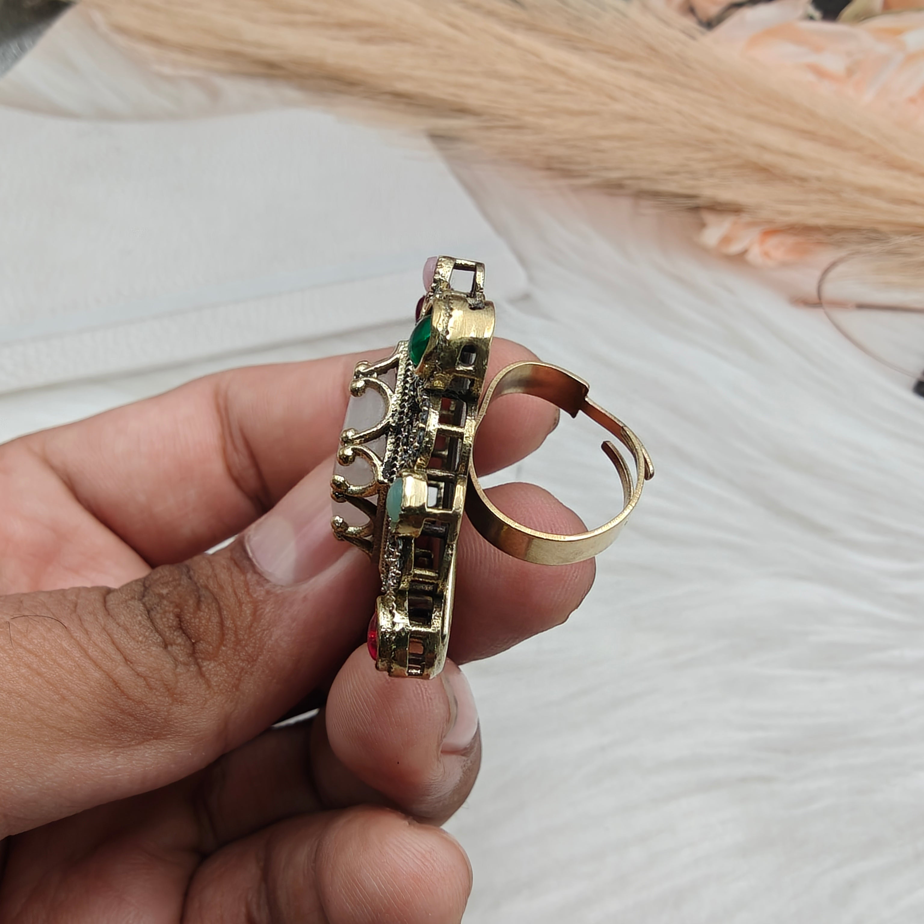 Sabyasachi Inspired Jhanvi Gemstone Adjustable Ring- Yellow Peach