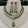 Mehrusa Polki AD Double Layer Necklace Set- Emerald Green