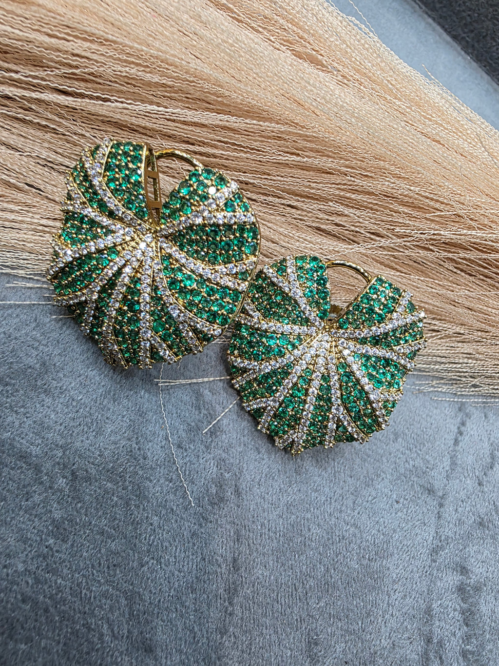 Cluster Leaf Nano Setting CZ Statement Studs - Green