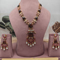 Rudra Roop Natural Stone Set- Coffee Brown n Ruby