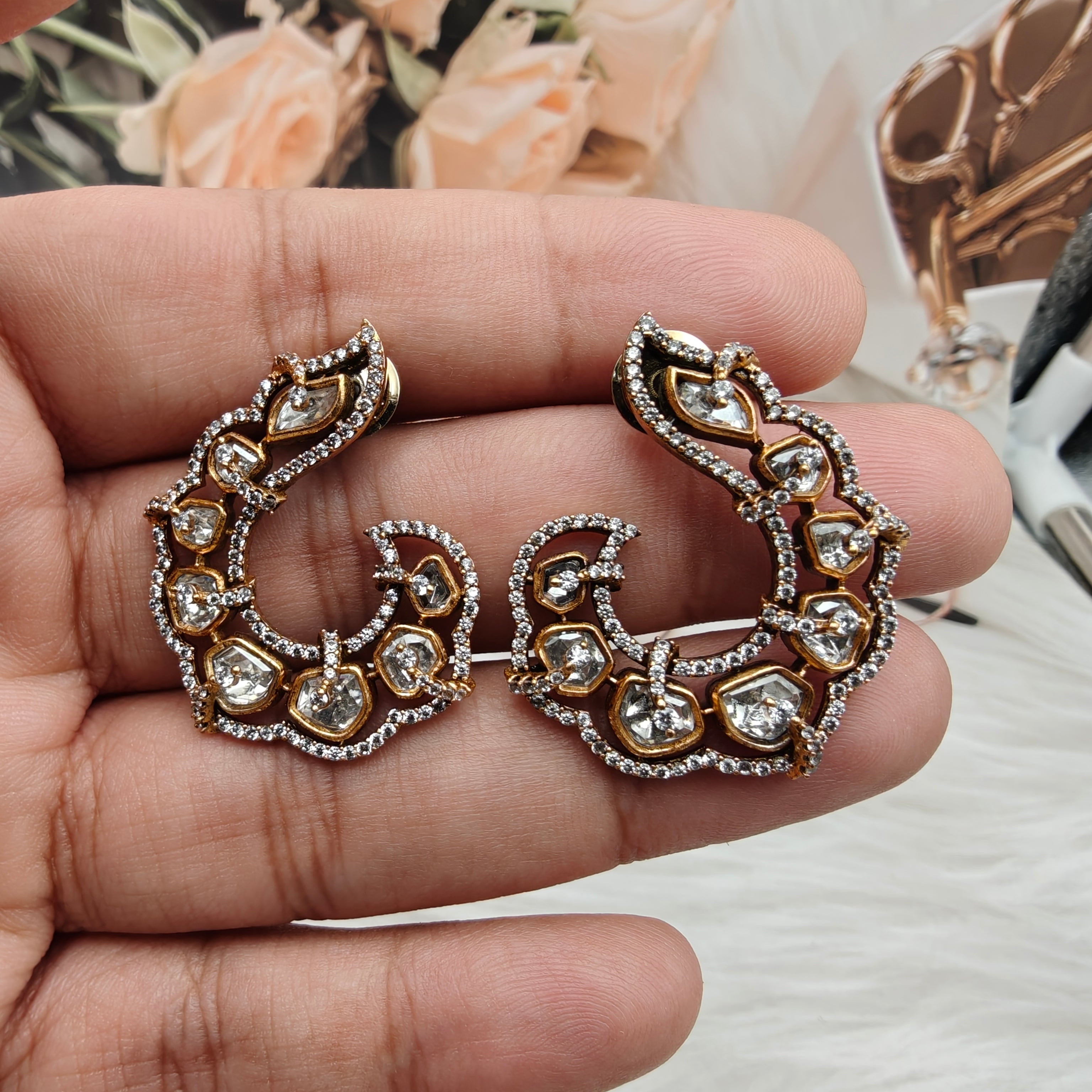 Samiksha Uncut Moissanite Chand Studs