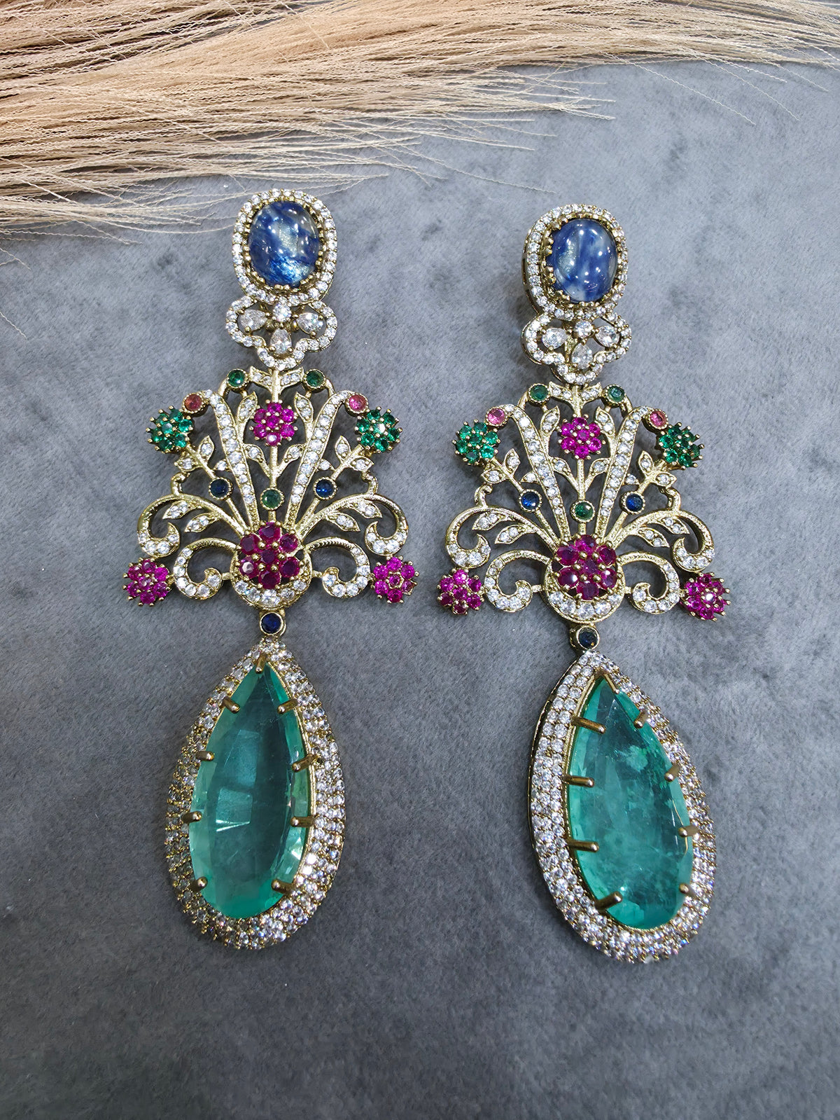 Kavya Sabya Inspired Statement Premium Doublet Earrings -Mint Multi