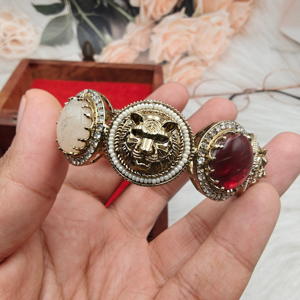 Bagh Sabyasachi Inspired Natural Gemstone Openable Bangle - Maroon Multi