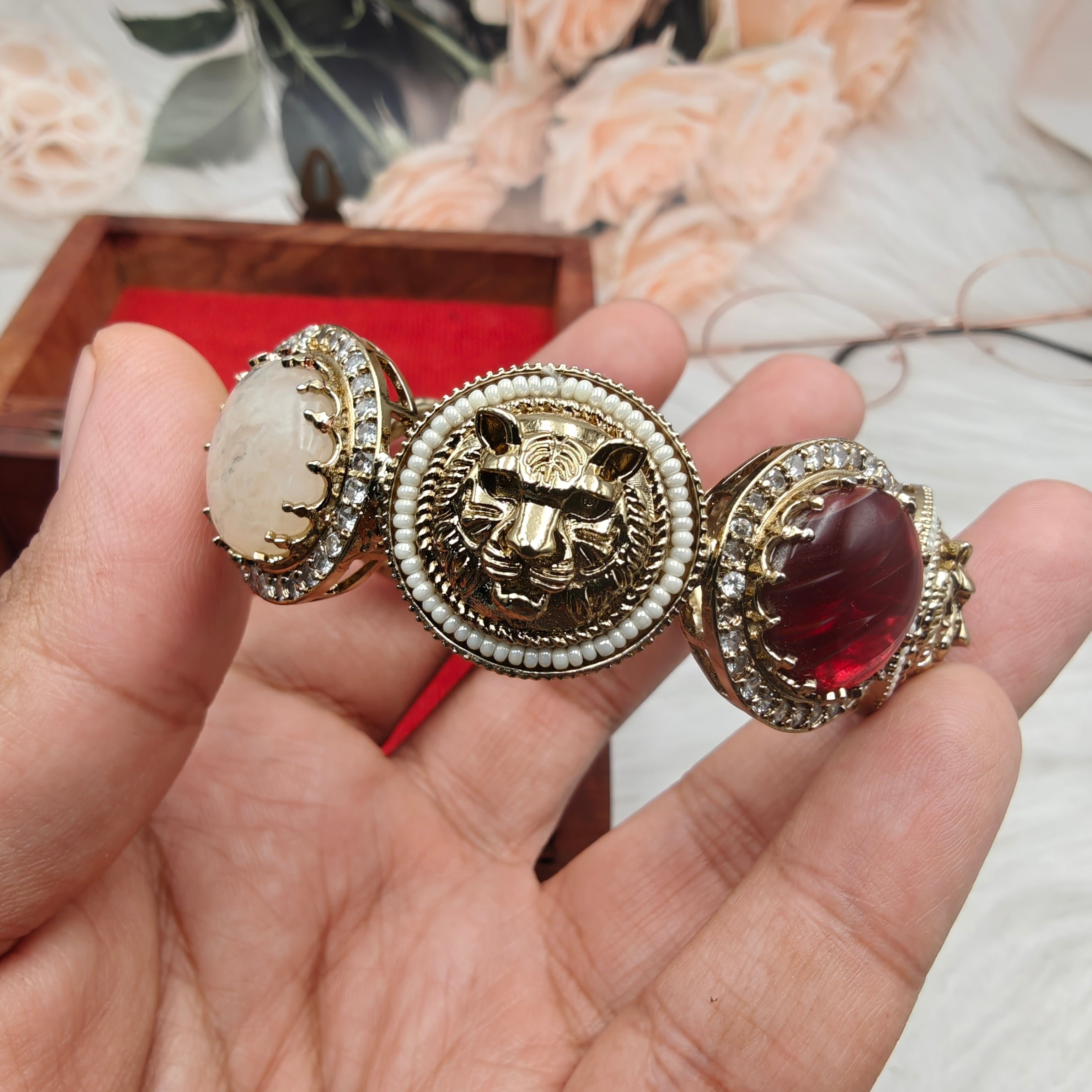 Bagh Sabyasachi Inspired Natural Gemstone Openable Bangle - Maroon Multi