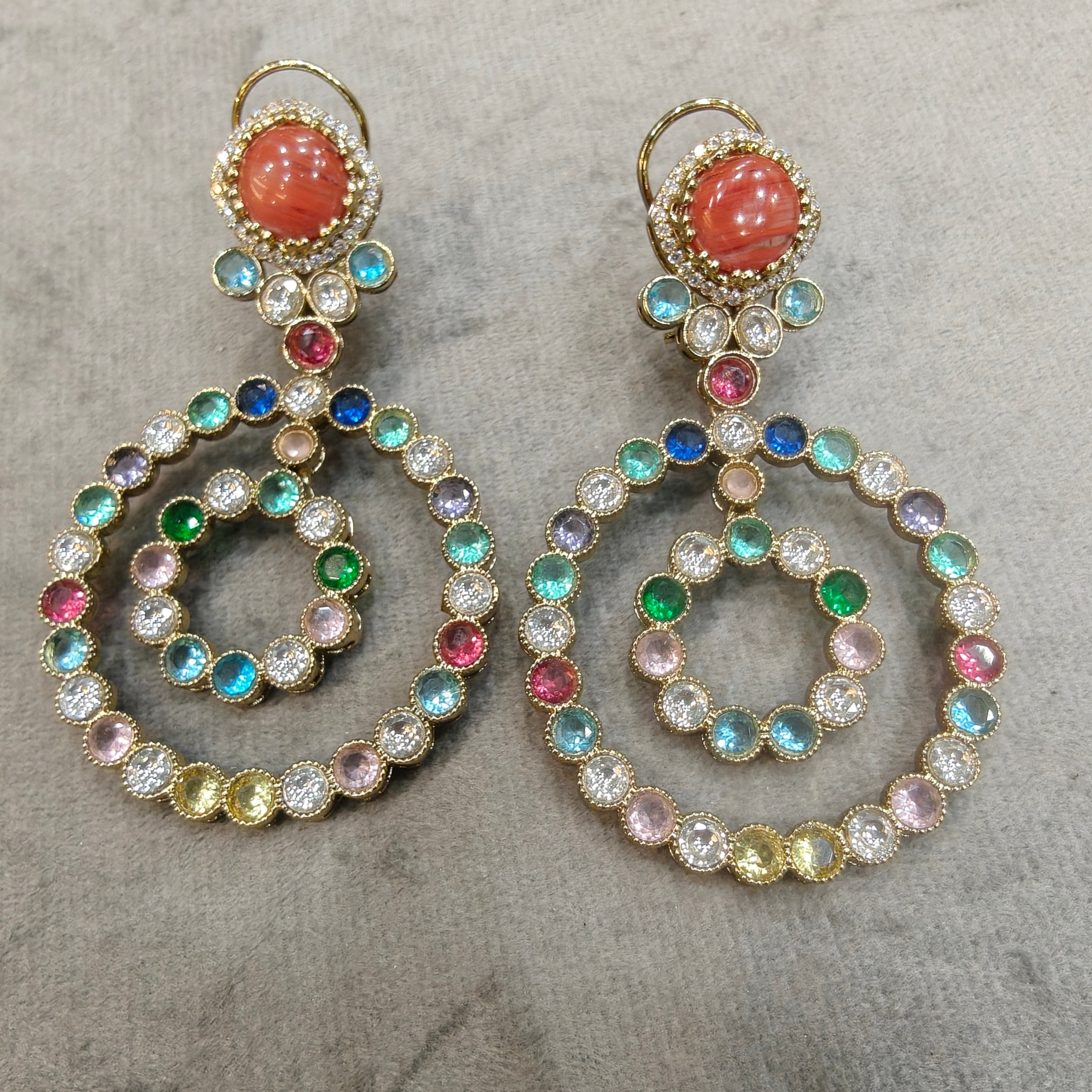 Sabyasachi inspired Kanishka Statement Earrings- Pink Coral Multi