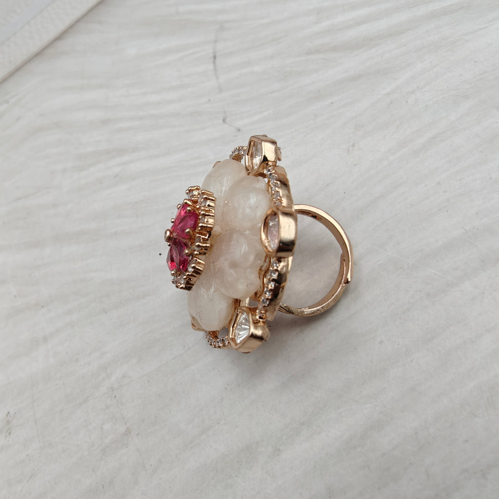 Floral Mother of Pearl Adjustable Ring- Ruby
