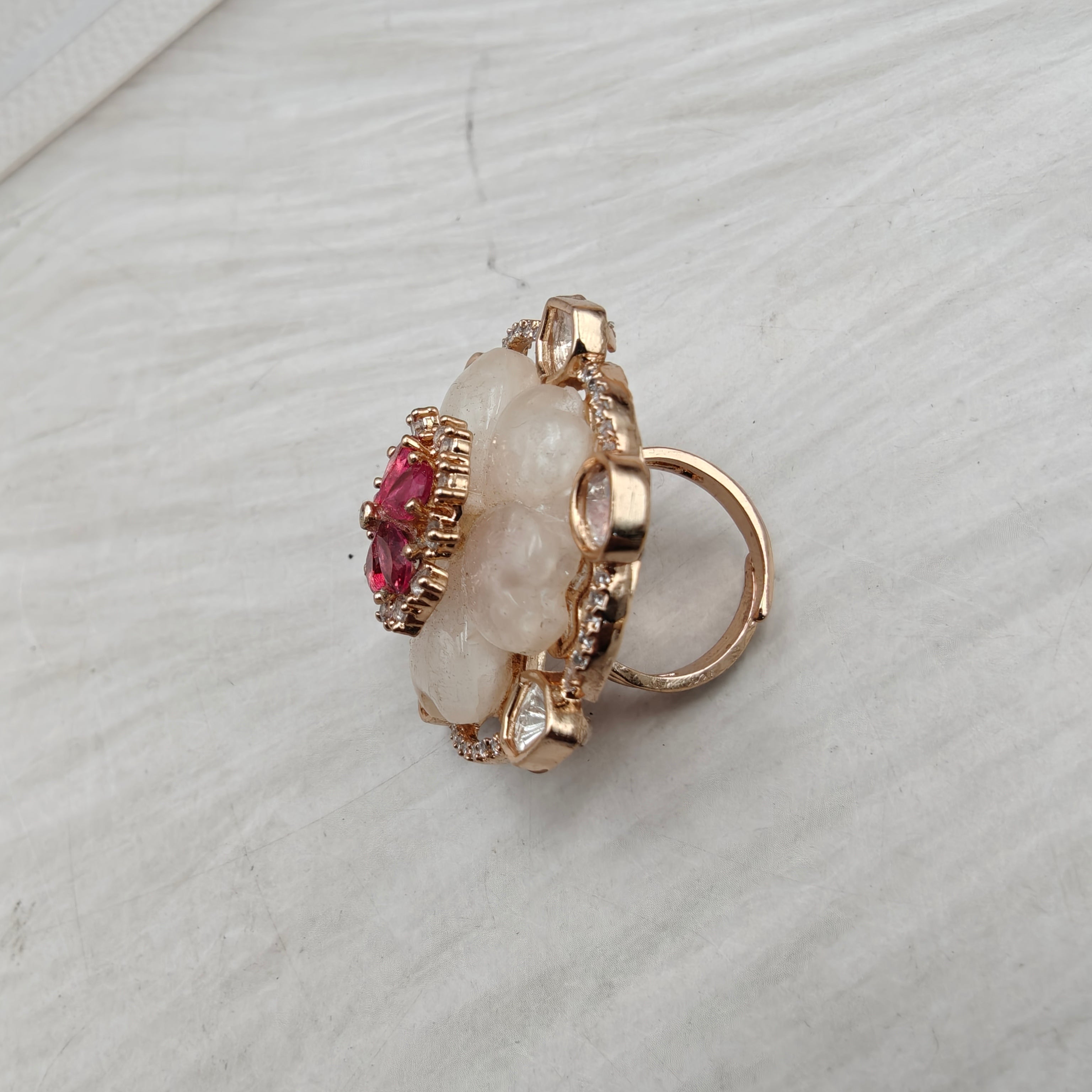 Floral Mother of Pearl Adjustable Ring- Ruby