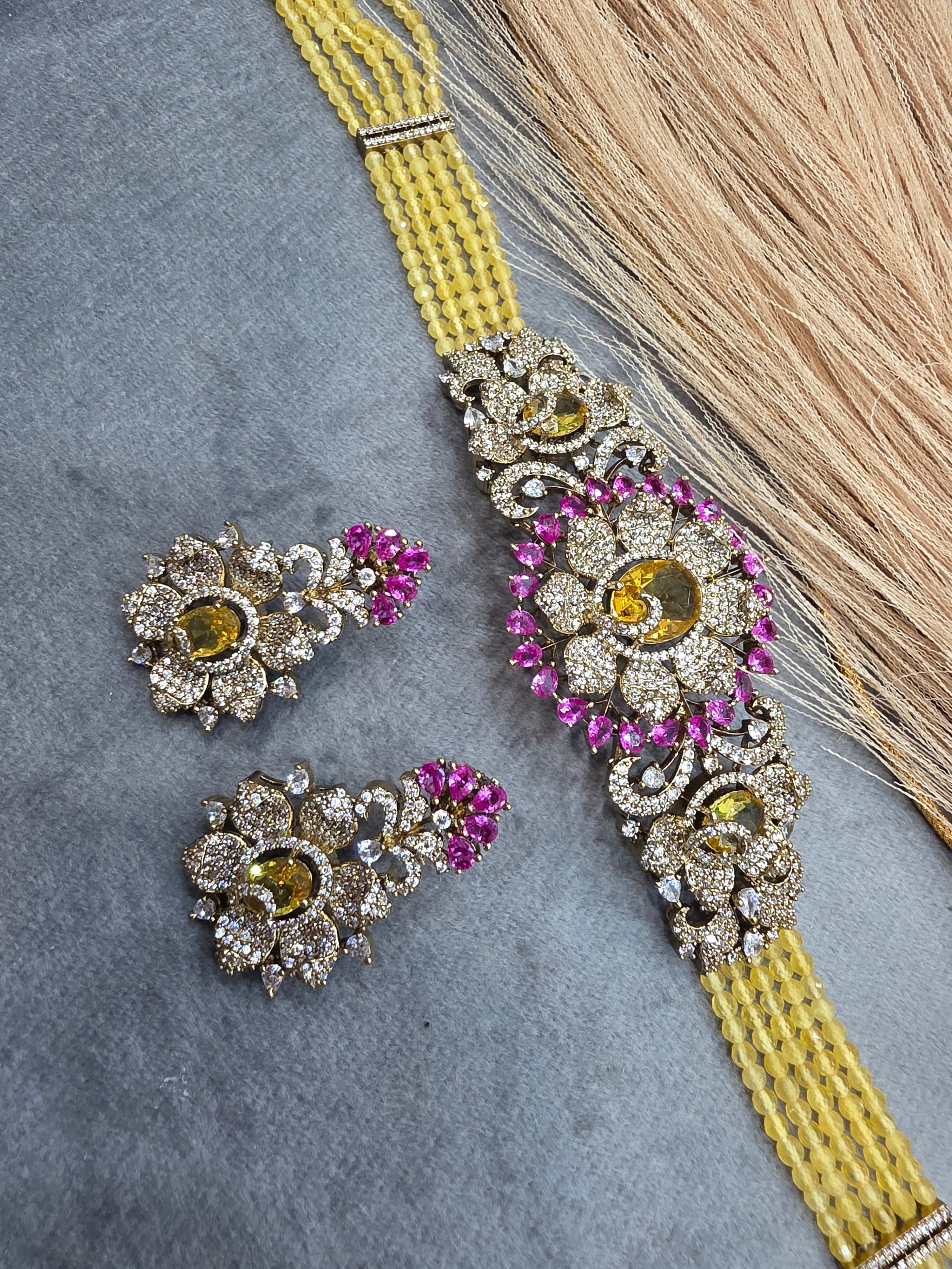 Aarfa Doublet and Hydro Choker Set- Yellow and Pink