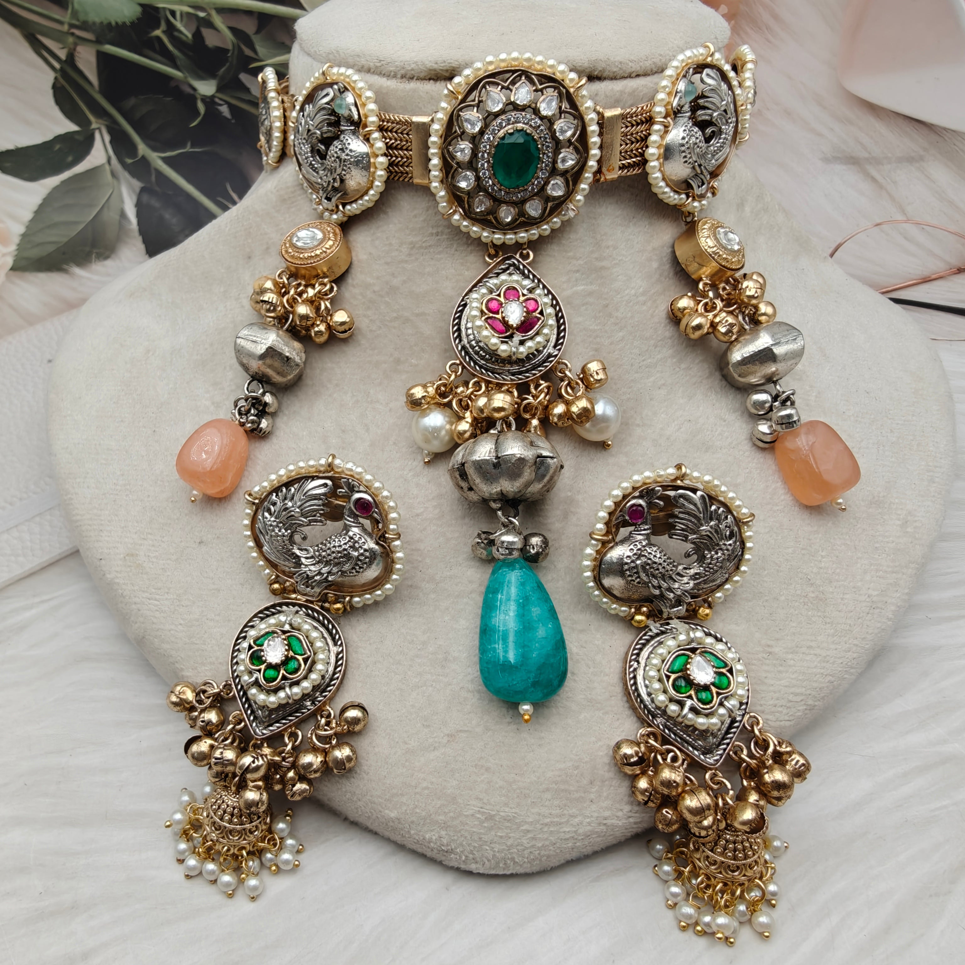 Mariyam Brass Fusion Handcrafted Choker Set with Earrings