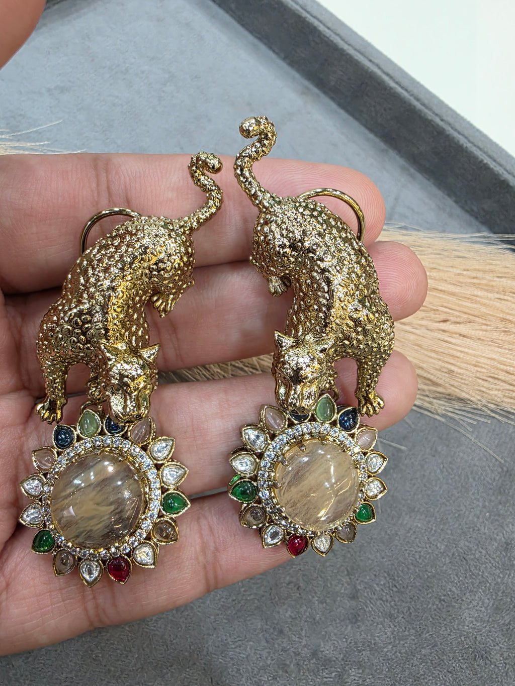 Bageera Sabya Inspired Statement Earrings- Light Brown