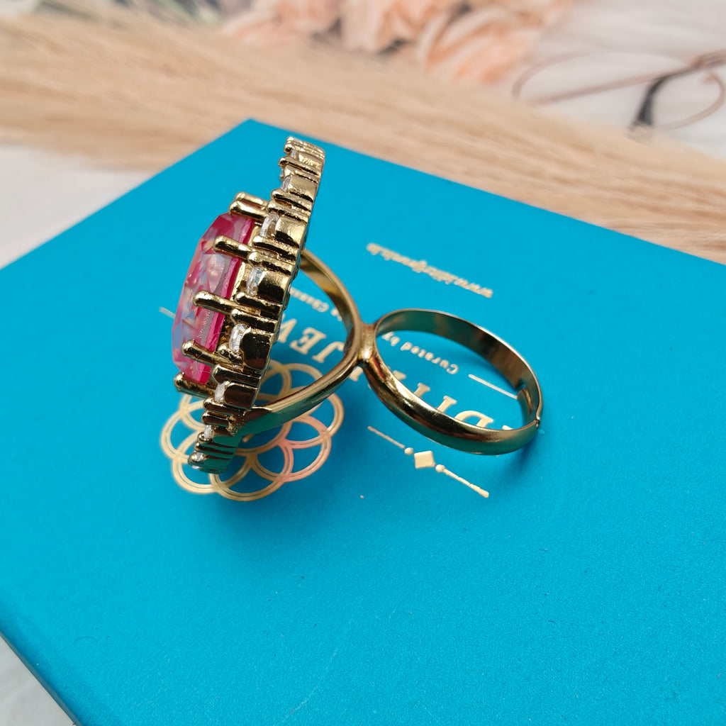 Naisha Doublet AD Adjustable Cocktail Ring- Hot Pink