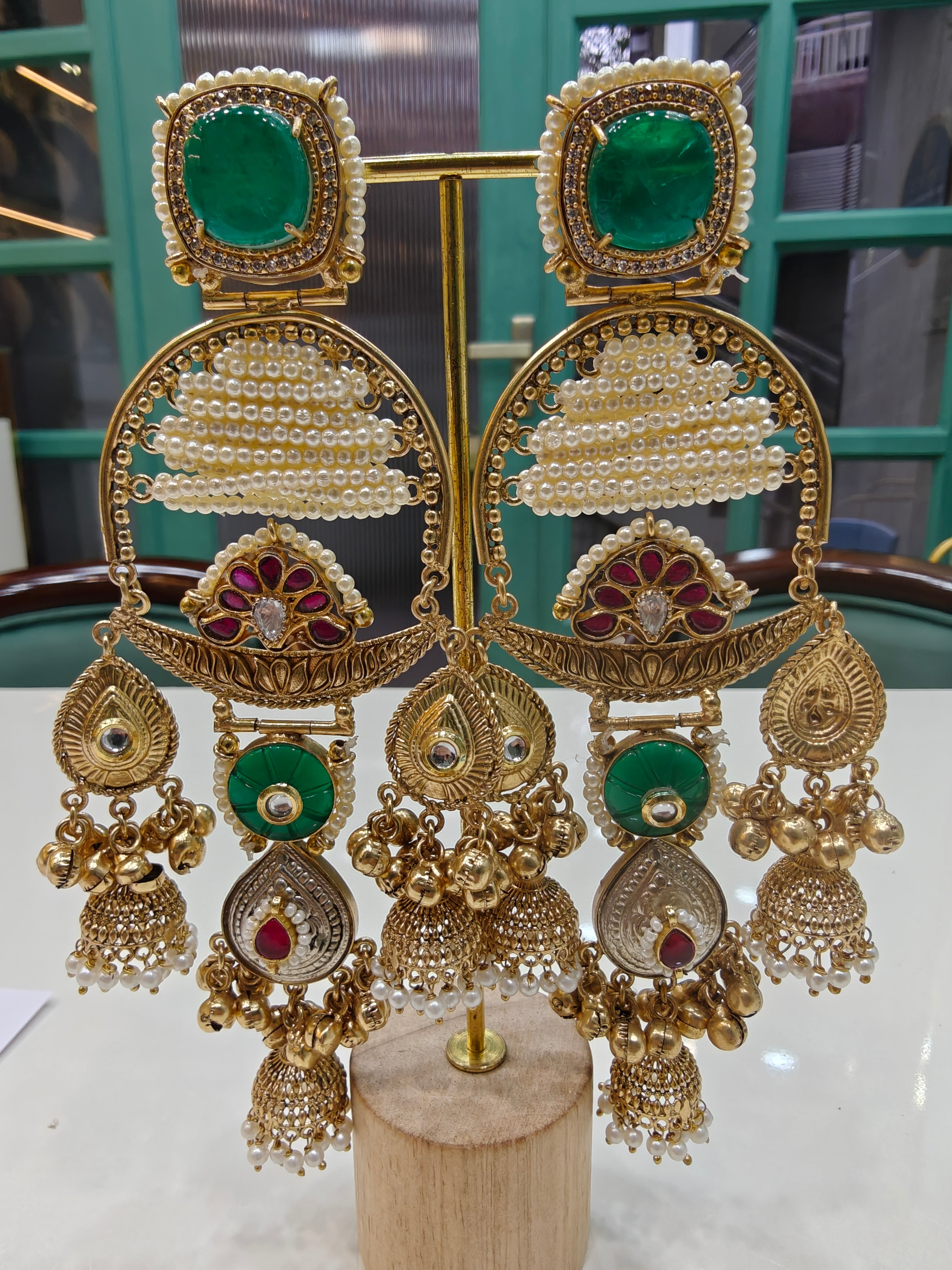 Reba Amrapali Brass Fusion Earrings - Green