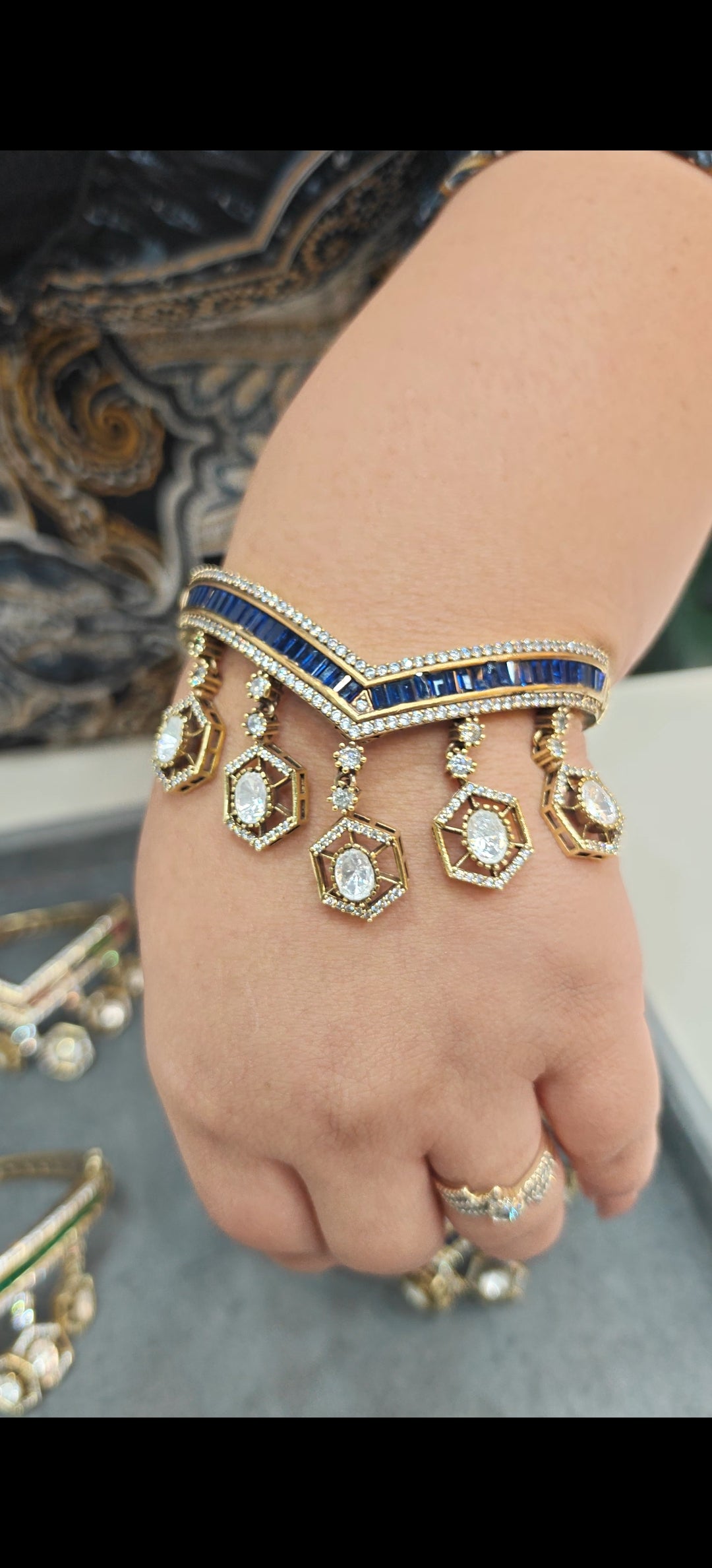 Kajal Baguette Polki Openable Bracelet- Blue