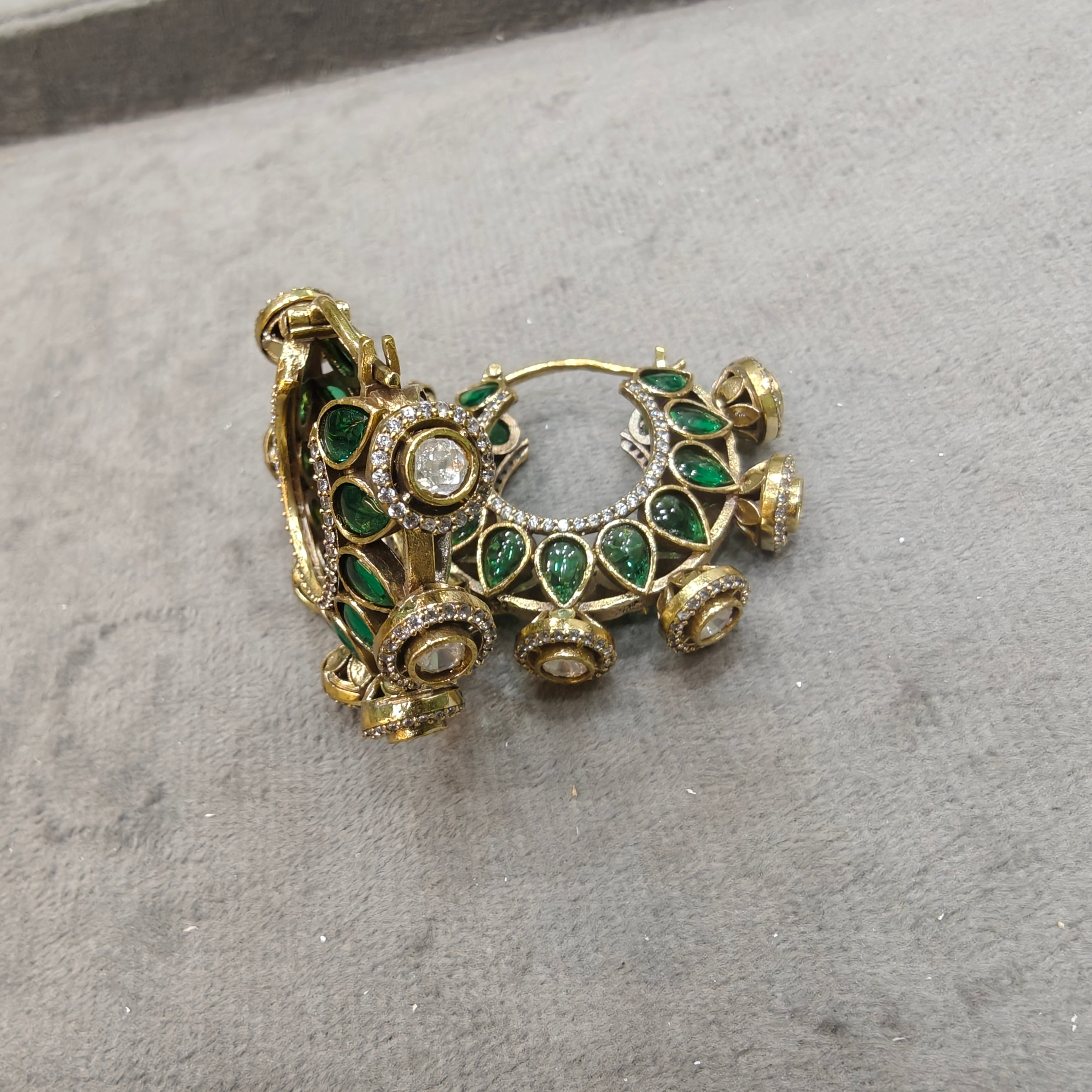 Nandita Polki and Stone Hoops- Green