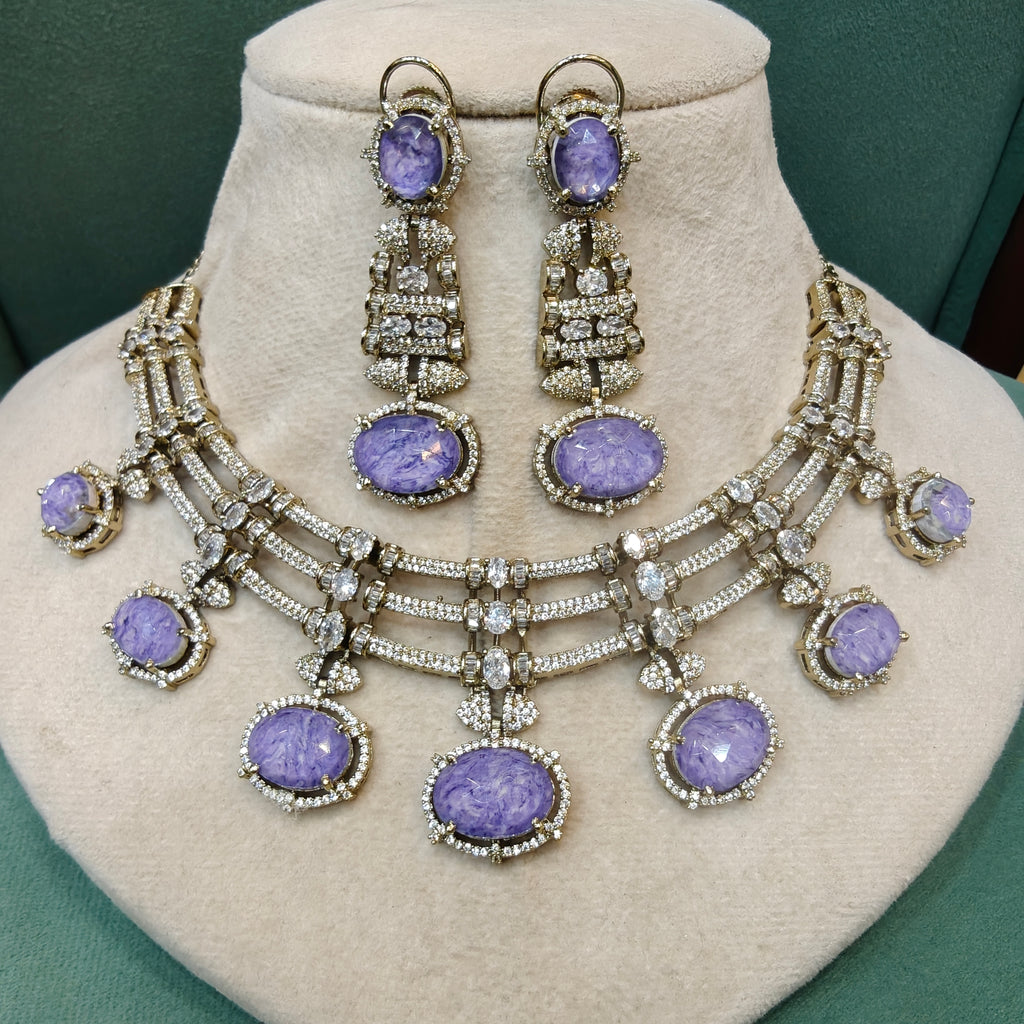 Kalindi Designer Statement Necklace Set- Lavender