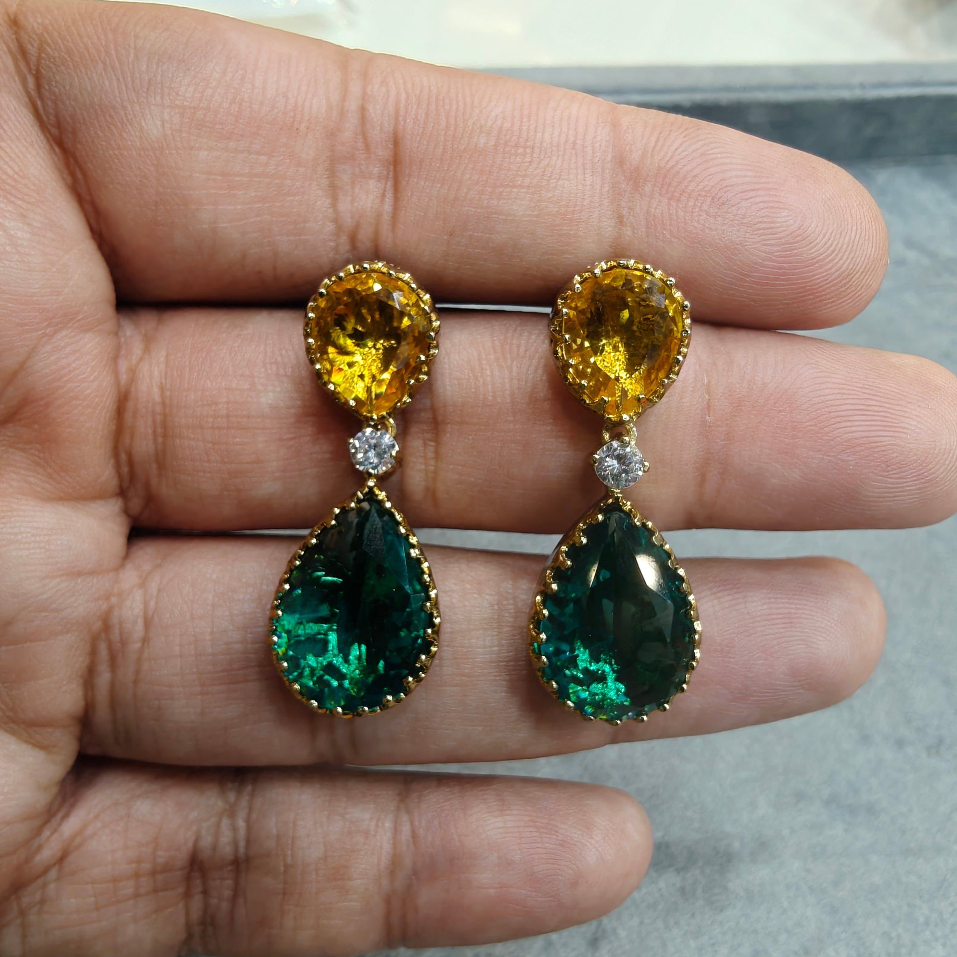 Sariya Sabya Inspired Earrings- Aqua Green n Yellow