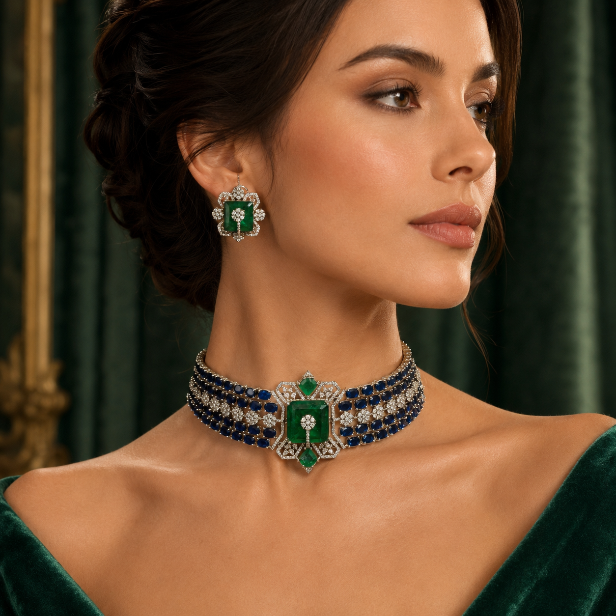 Tisha Designer Choker Set- Blue Green