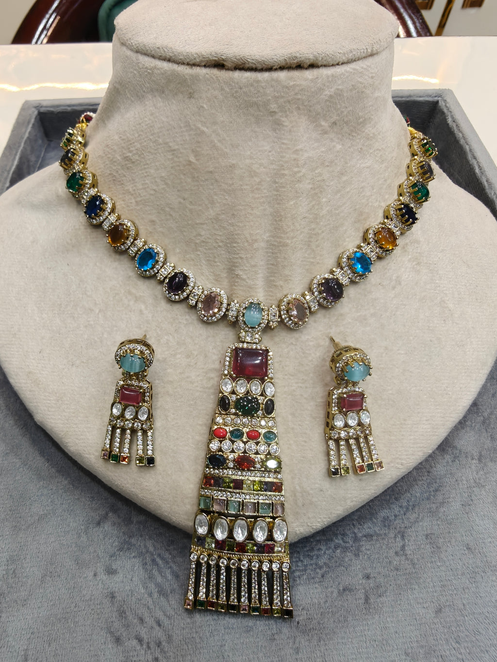 Sabyasachi inspired Tie Necklace Set- Ruby Multi
