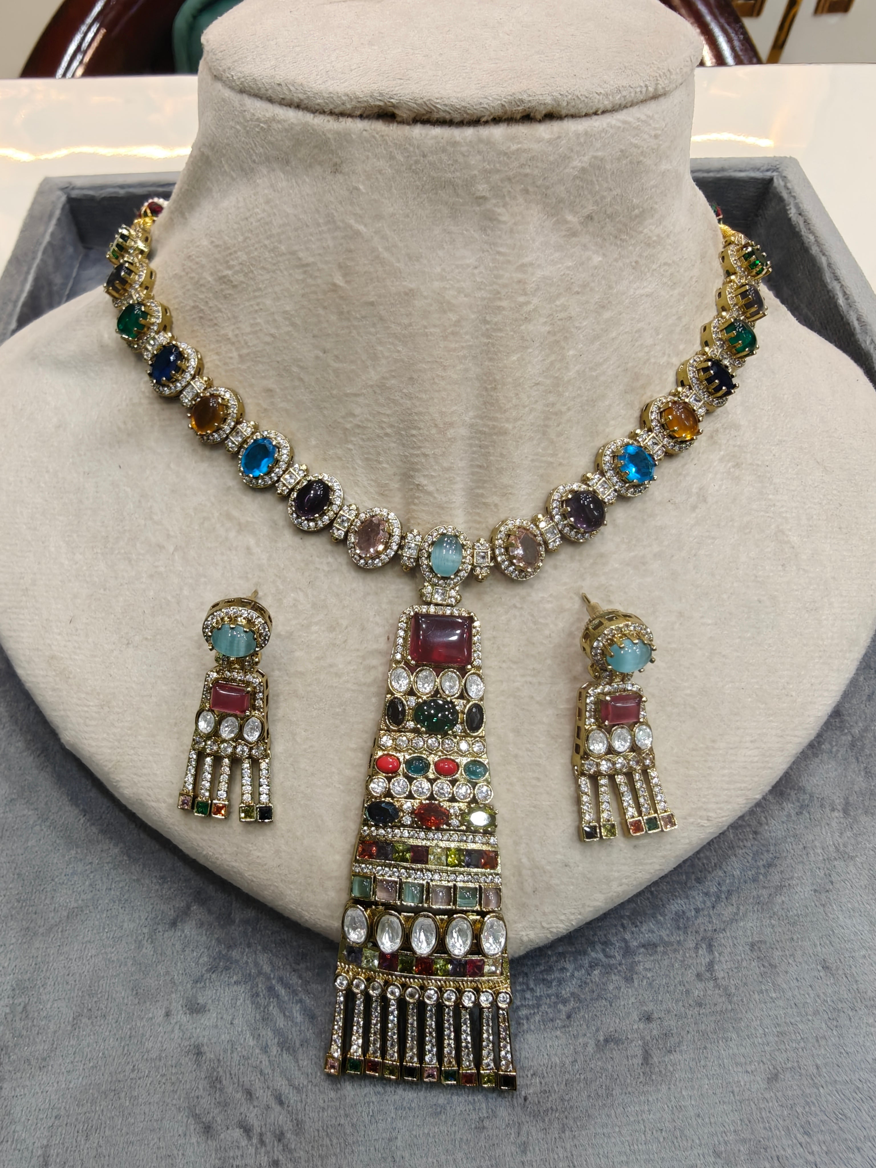 Sabyasachi inspired Tie Necklace Set- Ruby Multi