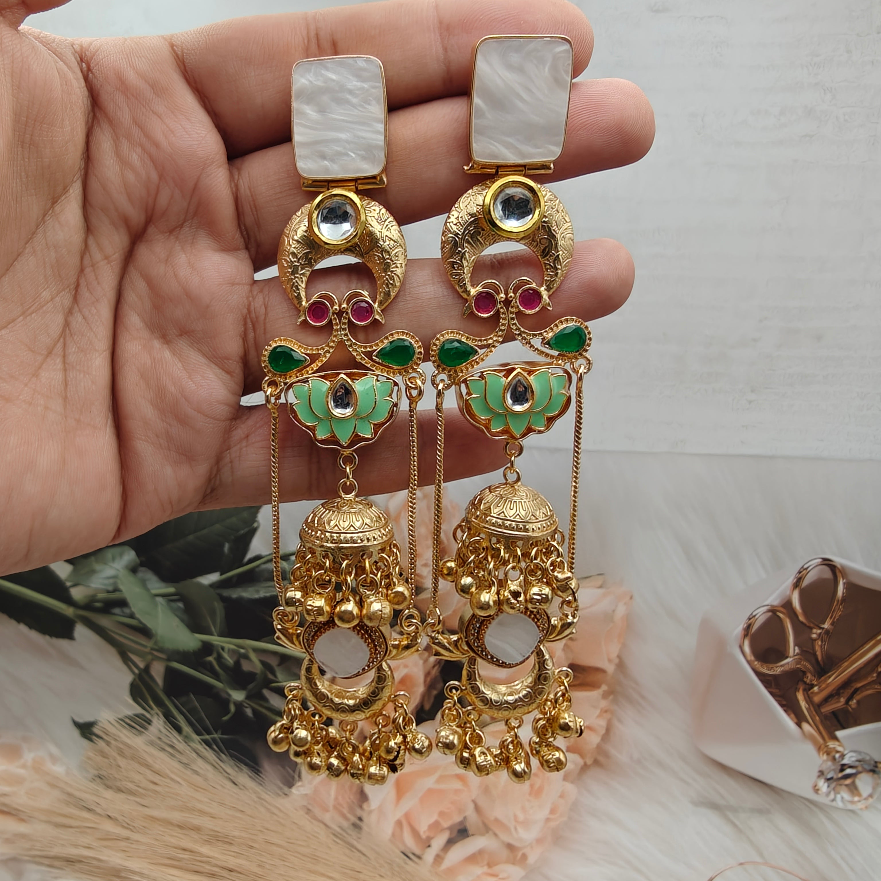 Anokhi Kashmiri Brass Earrings - White