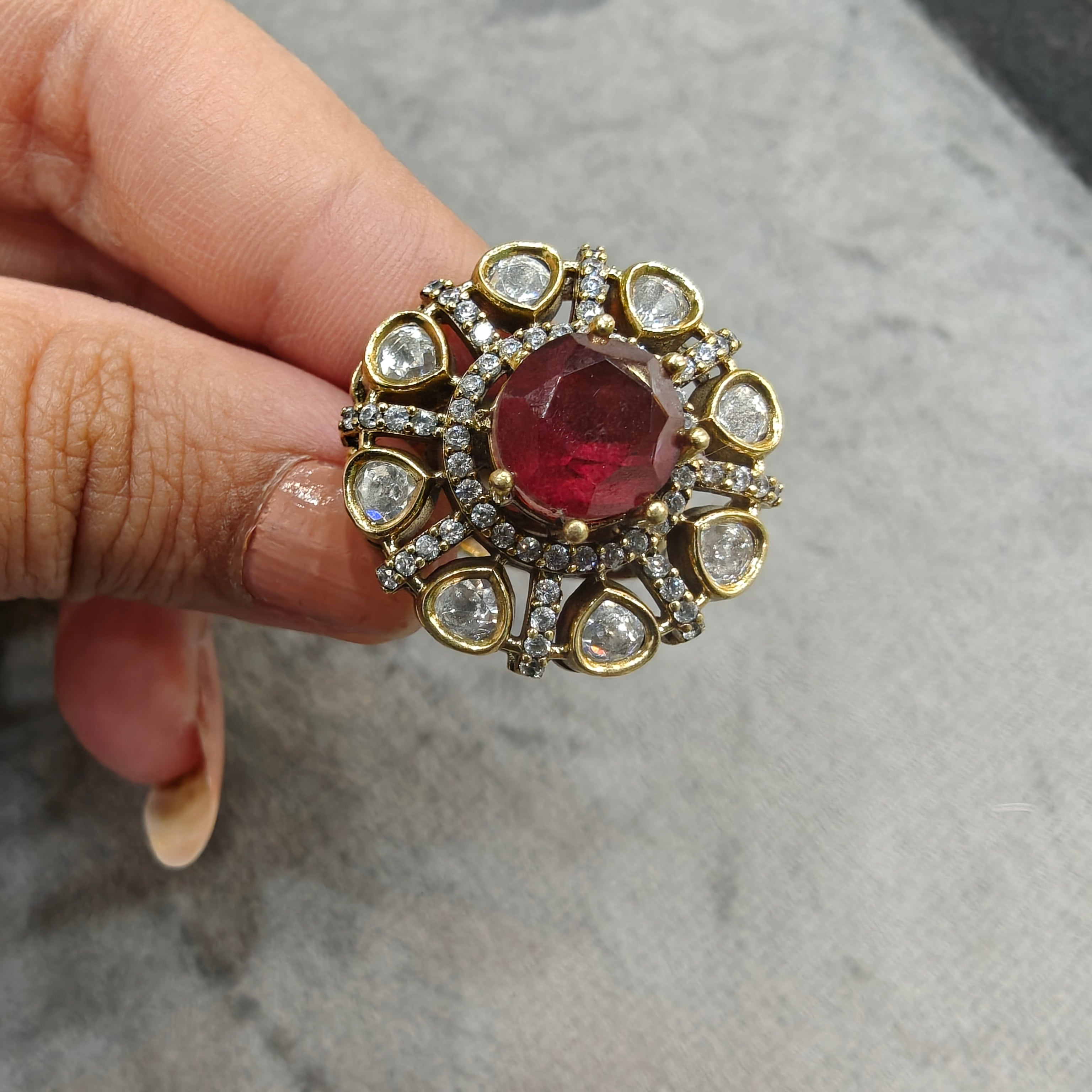 Twisha Doublet Adjustable Ring- Ruby Red